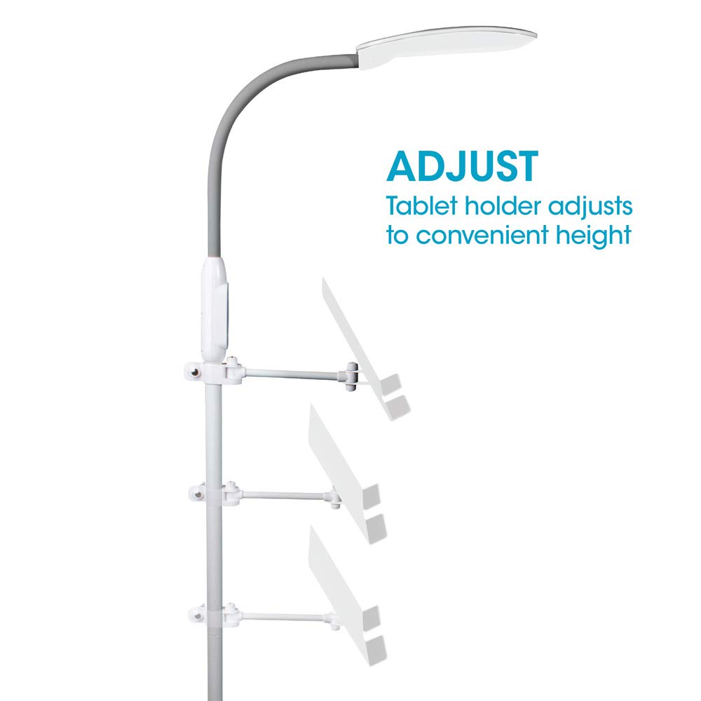 OttLite LED Floor Lamp with USB Port & Tablet Stand – Modern White Design, ClearSun LED Standing Light, USB Charger, Touch Controls | Perfect for Crafting, Reading, Home Office & Living Room Lighting