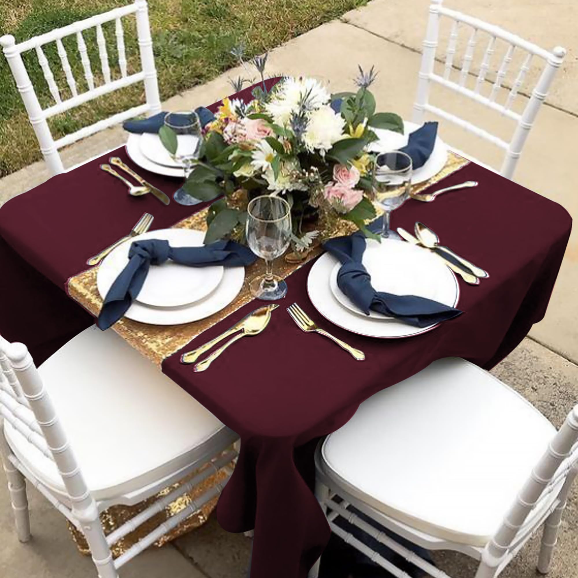 Stain-Resistant 70x70 Inch Square Tablecloths - 6 Pack Burgundy Polyester for Dining & Coffee Tables
