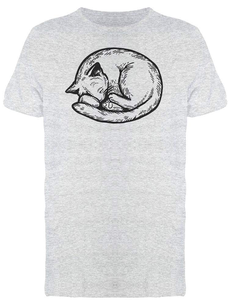 Cute Cat Sleeping Sketch T-Shirt for Men - Soft Cotton Graphic Tee for Casual Wear & Lounge