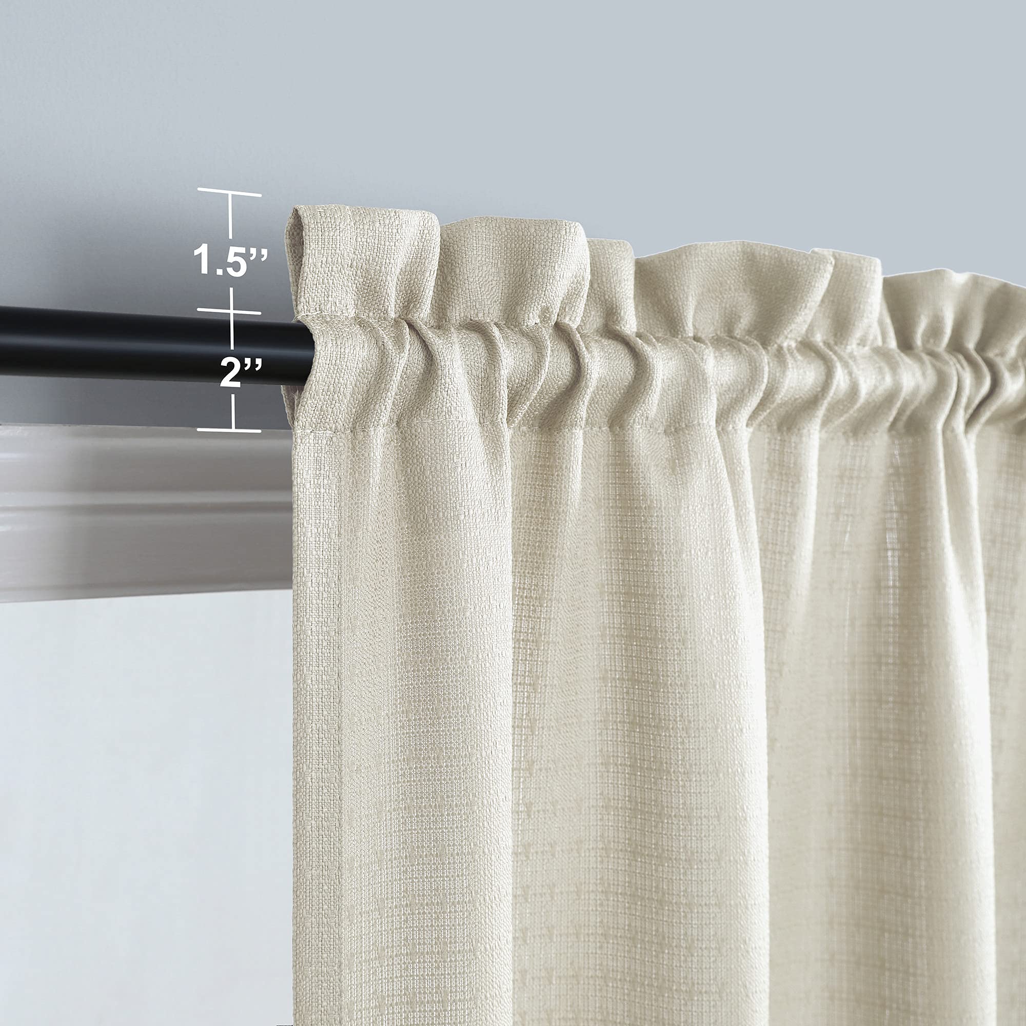 Farmhouse Tier Curtains 36 Inches Long - Faux Linen Textured Short Curtains for Kitchen & Bathroom Windows, Rod Pocket Half Cafe Style with Burlap Look, Neutral Beige (32x36 Inches) - Perfect for Farmhouse Decor, Cozy Kitchens & Small Bathroom Windows