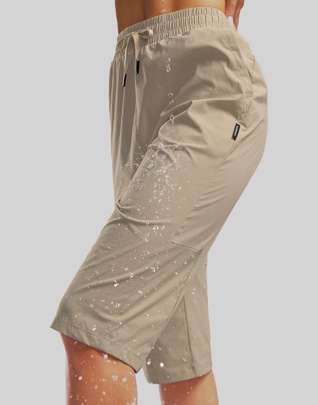 Women's 15'' Quick-Dry Stretch Hiking Cargo Shorts - Below Knee Bermuda Capris with Pockets for Outdoor Adventures & Travel