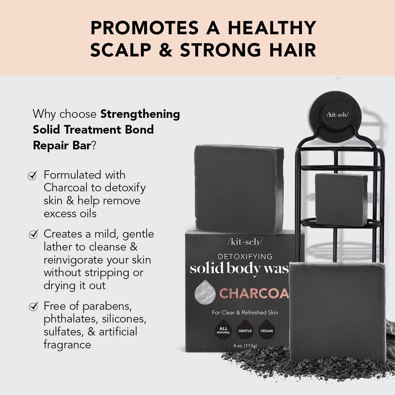 Kitsch All-Natural Hair & Body Care Bar Set with Chrome Shower Filter Bundle - Organic, Sulfate-Free for Healthy Skin & Hair, Perfect for Eco-Friendly Showers & Travel