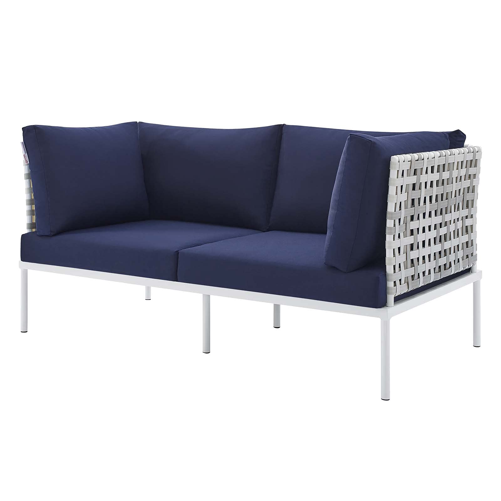Modern Navy Blue Aluminum Lounge Sectional Sofa Chair & Table Set - Outdoor Patio Furniture for Garden, Poolside, Cafe & Backyard Relaxation
