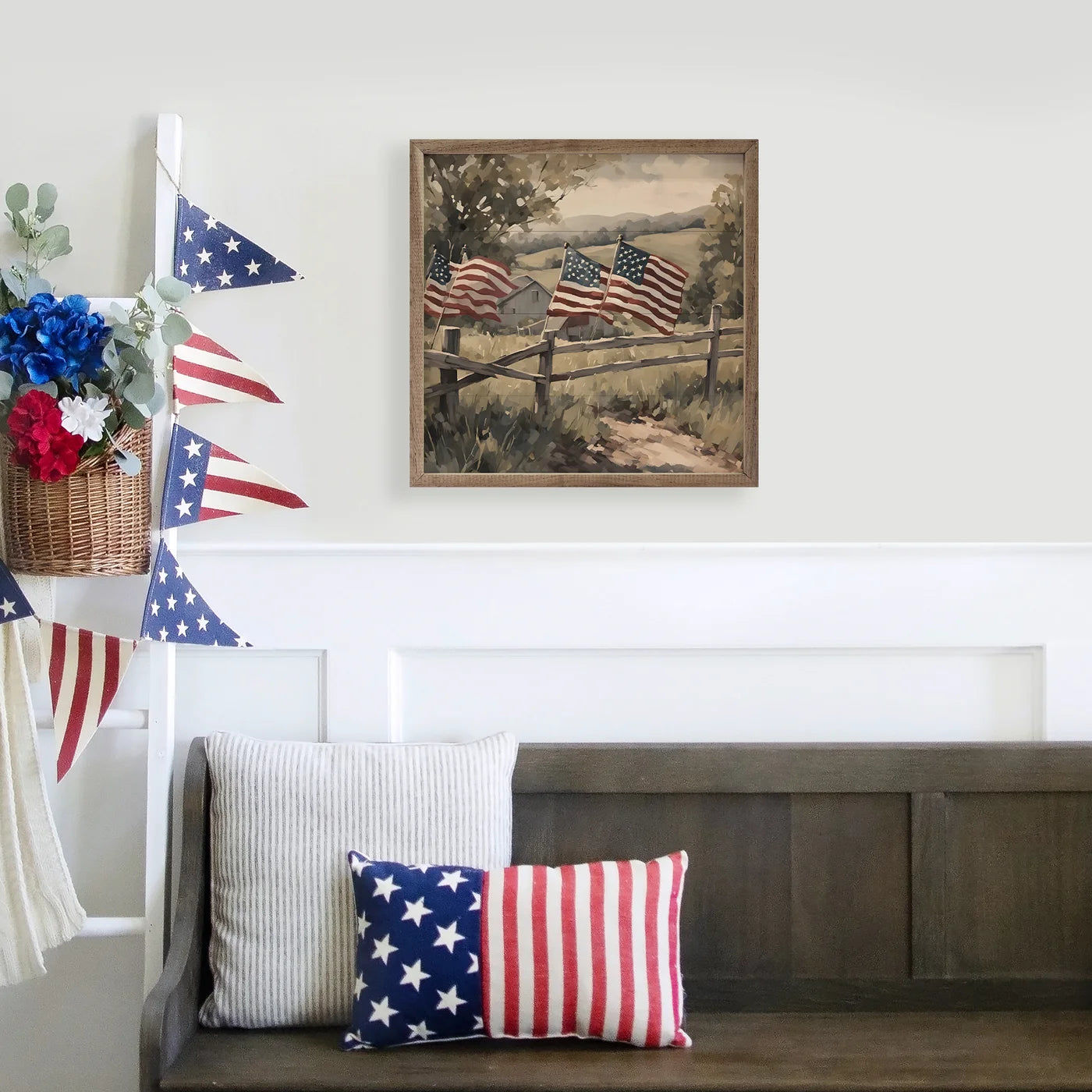 Wooden Fence American Flag Framed Print - Patriotic Home Decor for Living Room, Office & Outdoor Spaces