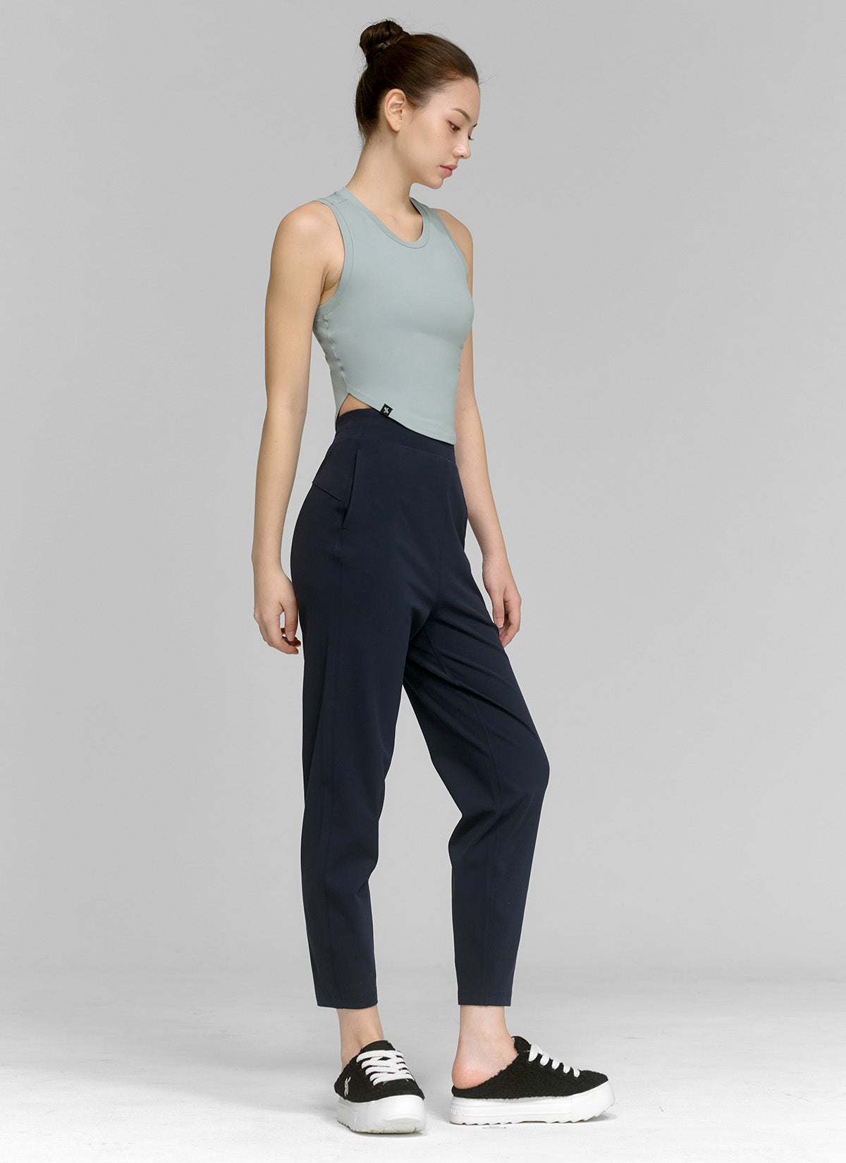 Soft Peach Cotton Slim Pants for Women - Comfortable Stretchy High Waisted Trousers for Work, Travel & Casual Wear