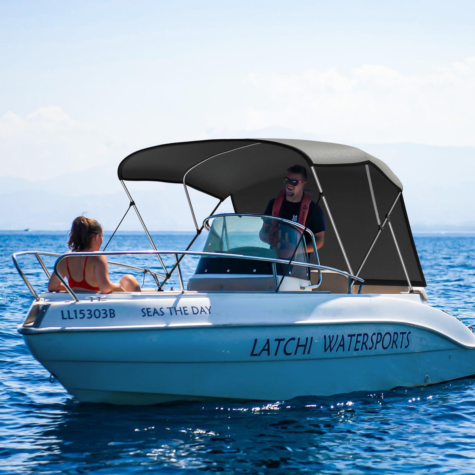 3 Bow Bimini Tops for Boats - UV Resistant Waterproof Boat Canopy Cover - Perfect for Pontoon, Fishing & Ski Boats (Sun Protection & Shade Solution)