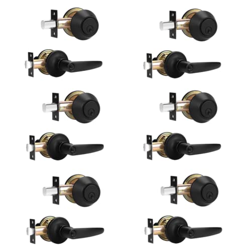 **Probrico 6-Pack Black Door Handleset with Single Cylinder Deadbolts – Reversible Keyed Alike Levers for Right/Left Entry Doors – Secure & Durable Home & Office Lockset**    *(Perfect for Front Doors, Back Doors, and Office Entrances – Enhances Security & Style for Residential & Commercial Use)*