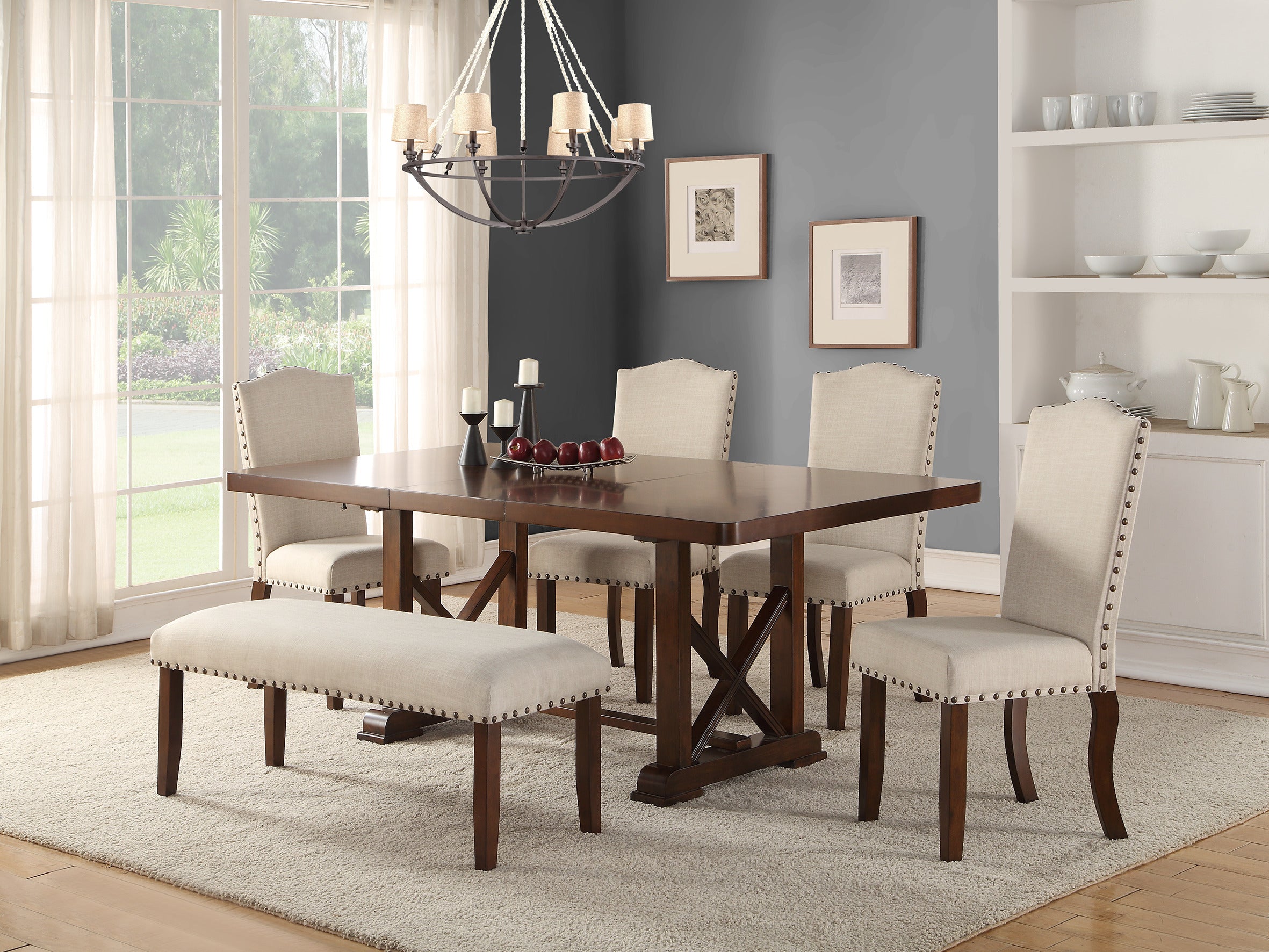 Classic Cream Upholstered Dining Chairs Set of 2 - Tufted Cushion with Nailhead Trim & Solid Wood Legs - Elegant Kitchen & Dining Room Furniture for Home Decor