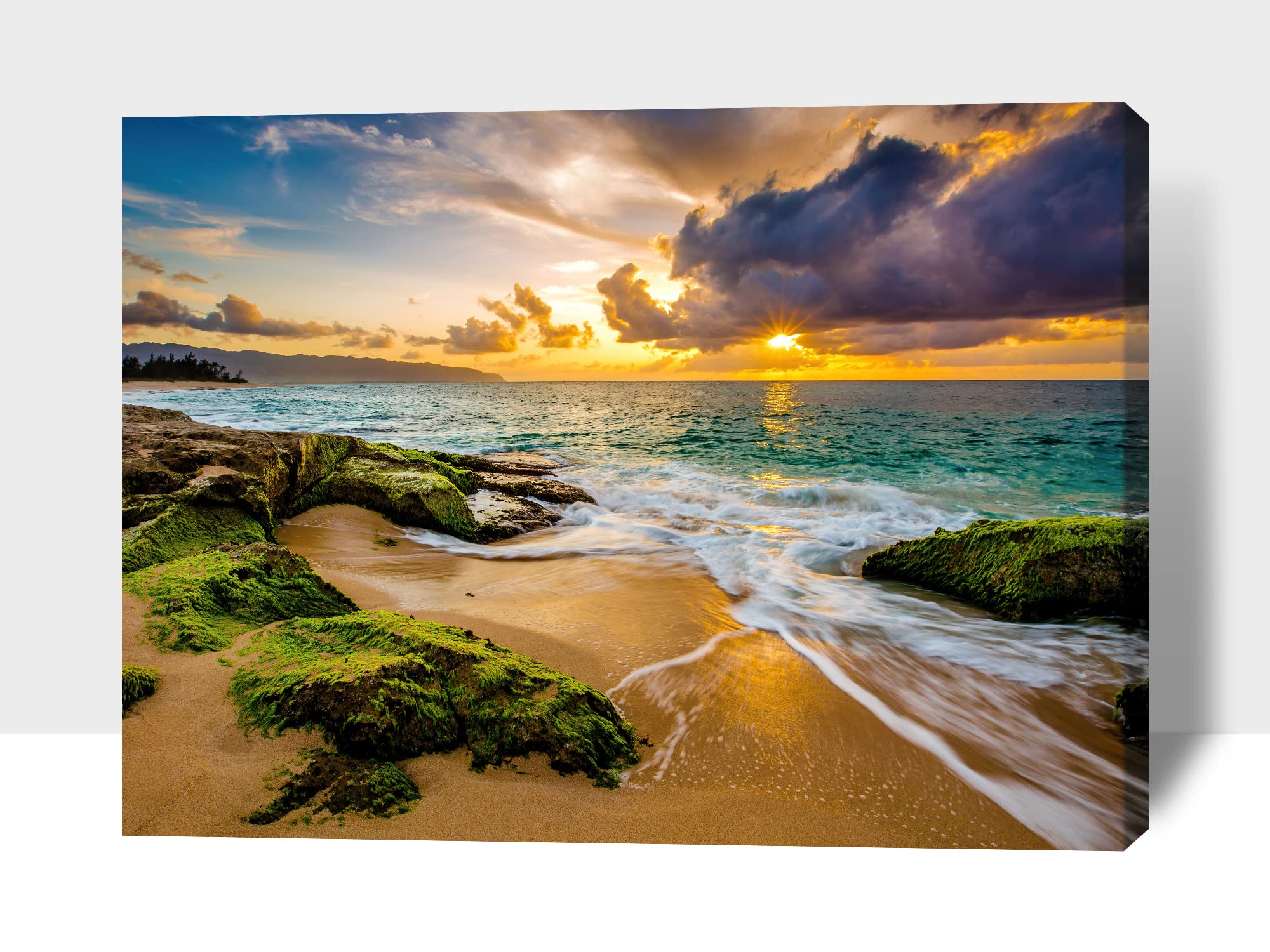 Beach Wall Art Canvas Print - 32x48 Inches Coastal Sunset Pictures for Bedroom & Living Room Decor | Ocean Themed Home Decoration | Perfect for Beach House, Vacation Rental or Coastal Style Interior Design
