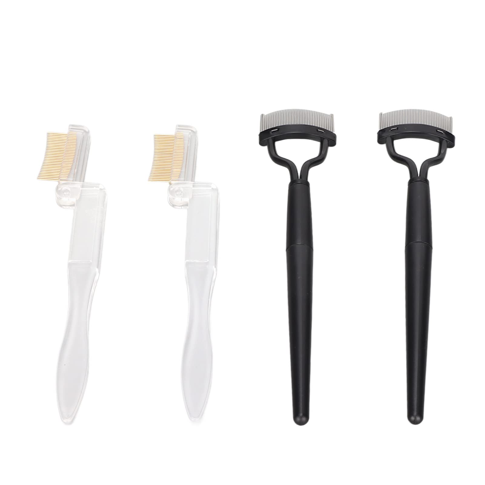 4-Piece Eyebrow Brush & Eyelash Comb Set - Stainless Steel Teeth Mascara Applicator with Long Handle for Professional Makeup - Perfect for Eyebrow Shaping, Lash Separation & Travel Makeup Kit