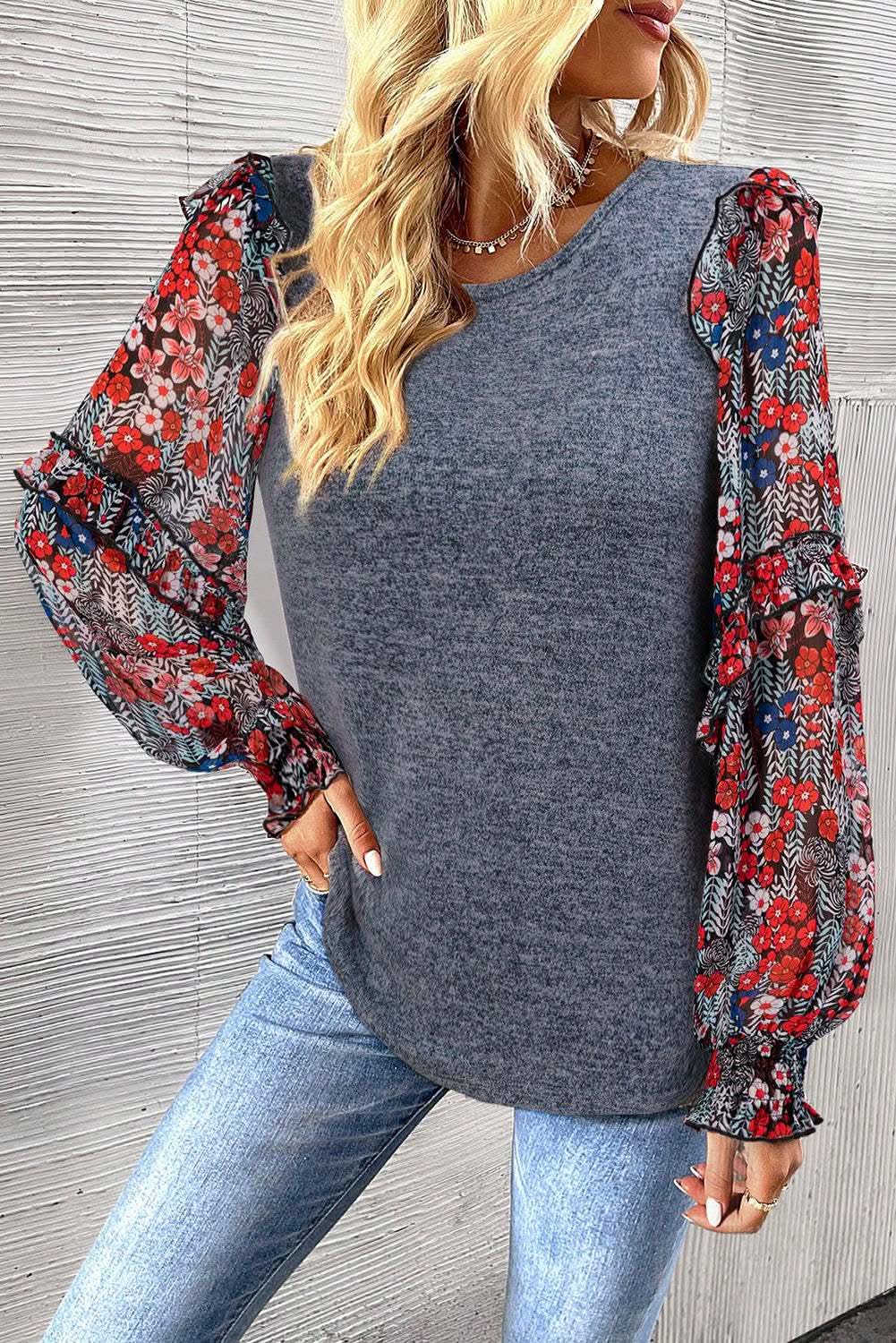 Elegant Floral Ruffle Sleeve Blouse for Women - Trendy Spring Summer Tops - Perfect for Casual Outings, Dates & Office Wear