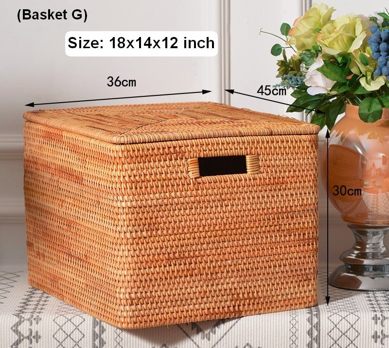 Extra Large Woven Storage Baskets with Lids - Rattan Rectangular Organizer Bins for Shelves, Closet, Living Room | Perfect for Clothes, Blankets & Home Decor Organization