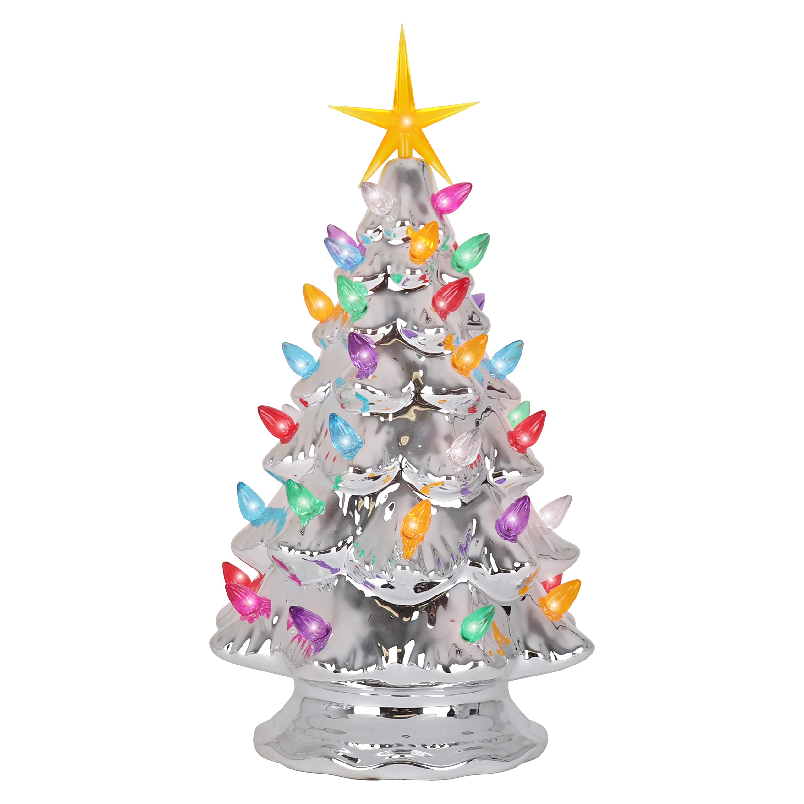 Vintage Ceramic Christmas Tree with Multicolored Lights - 11.5