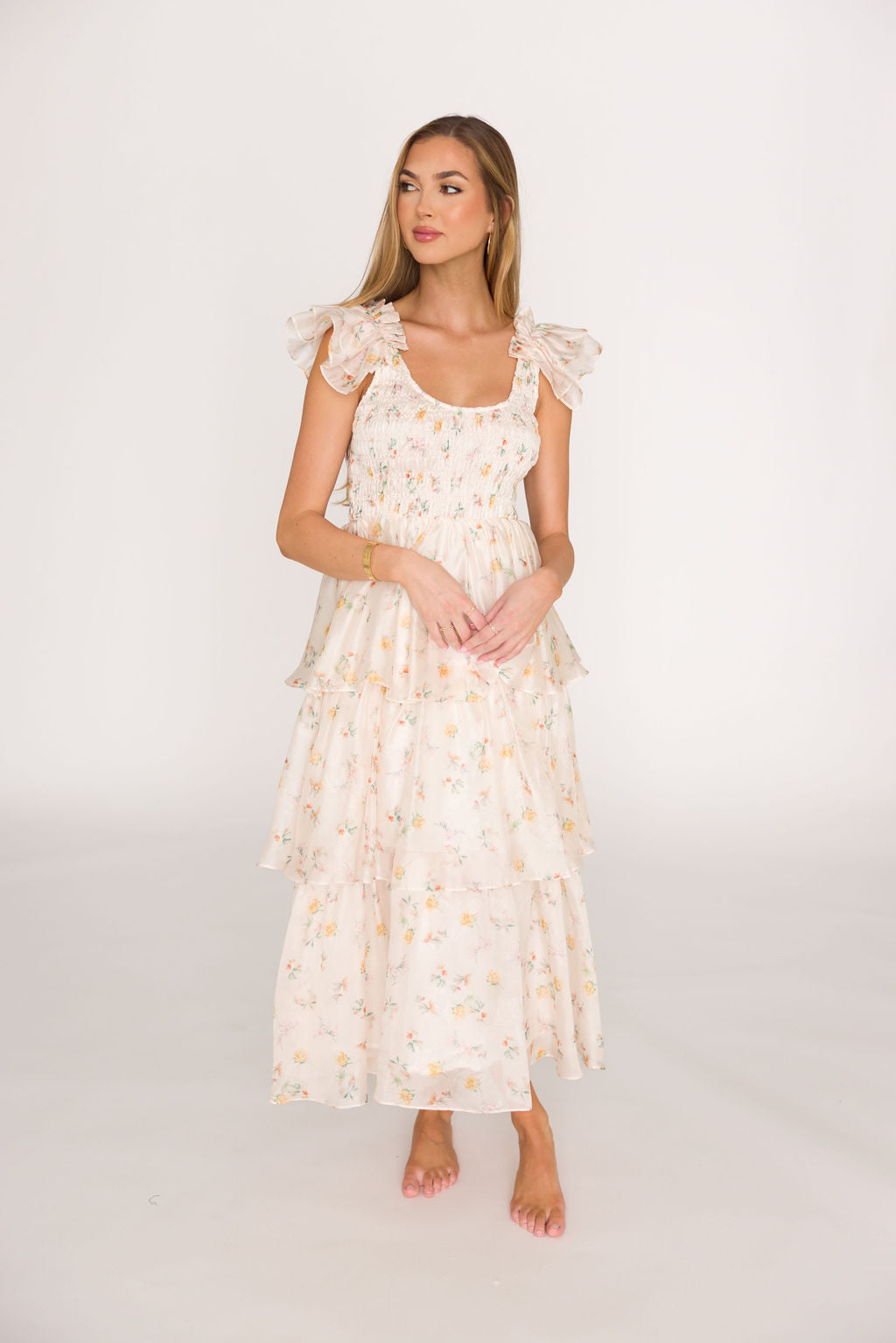 Forever & Always Midi Dress - Tiny Yellow Floral Print | Bump Friendly Maternity Dress | Inclusive Sizing S-3XL | Perfect for Baby Showers, Weddings & Summer Events