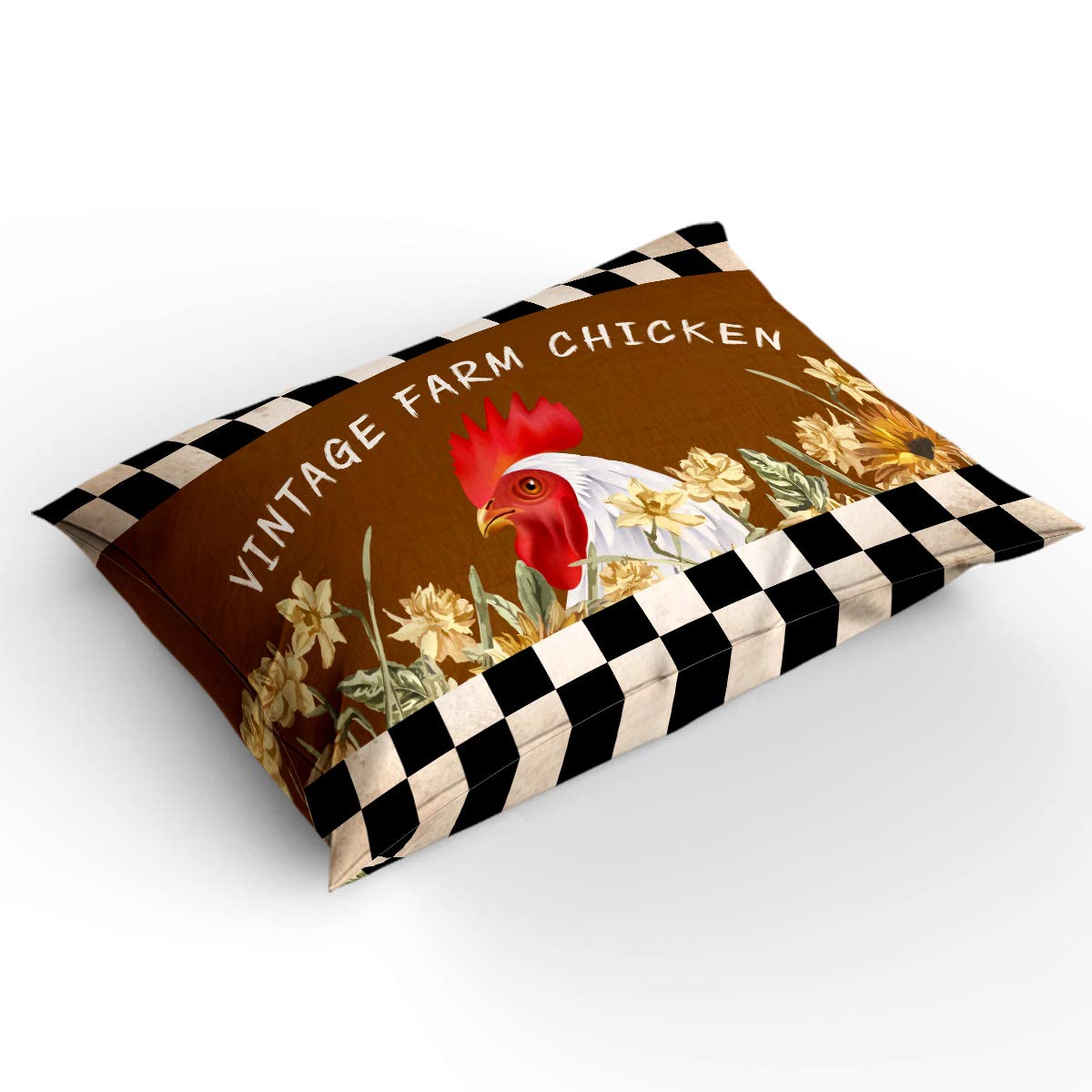 Sunflower Chicken Queen Bedding Set 3-Piece - Comforter & Pillow Shams, Rooster Plaid Duvet Cover for Teens, Boys & Girls - Perfect for Farmhouse, Country Style Bedrooms & Cozy Teen Room Decor