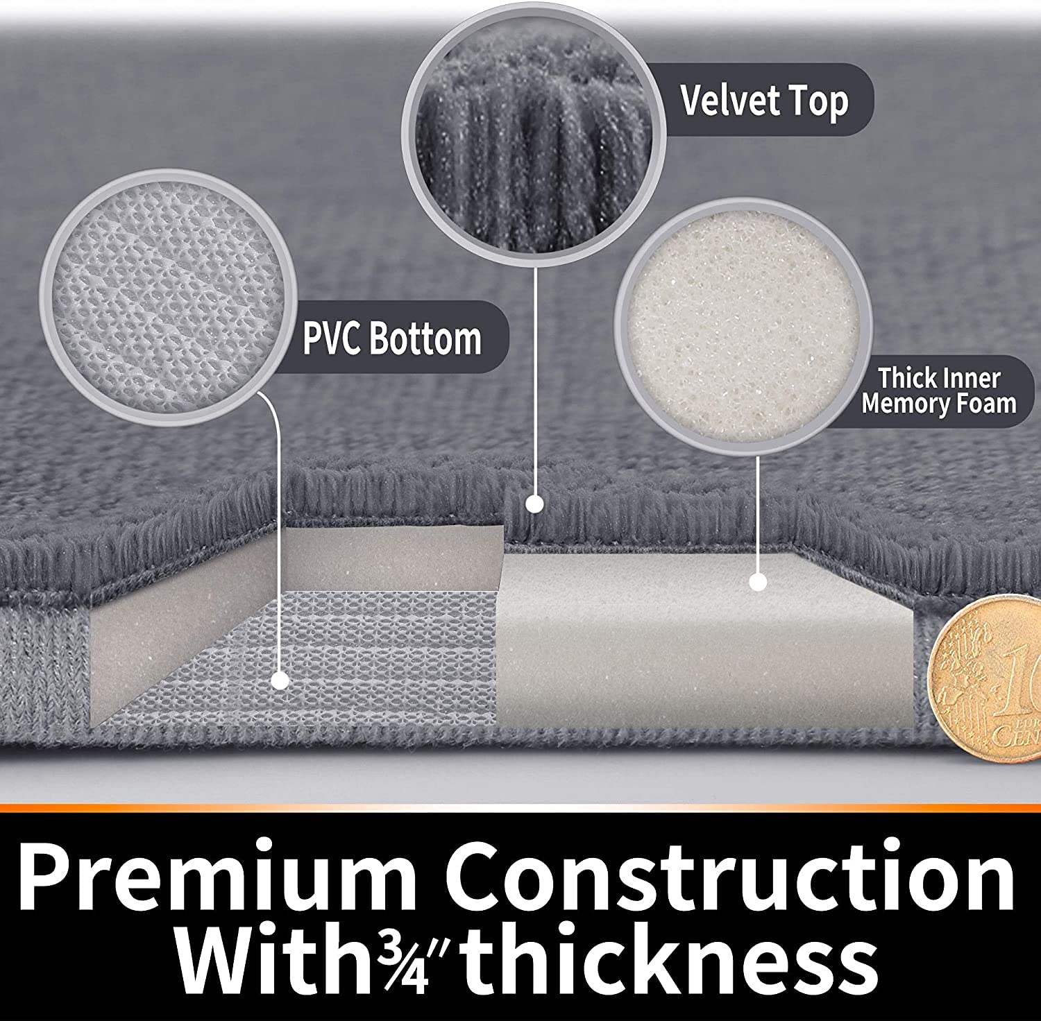 Yimobra Memory Foam Bath Mat - 24x17 Inch Non-Slip Super Absorbent Quick Dry Bathroom Rug - Soft Thick Machine Washable Shower Mat for Tub & Floor - Perfect for Bathroom Safety & Comfort (Lavender)