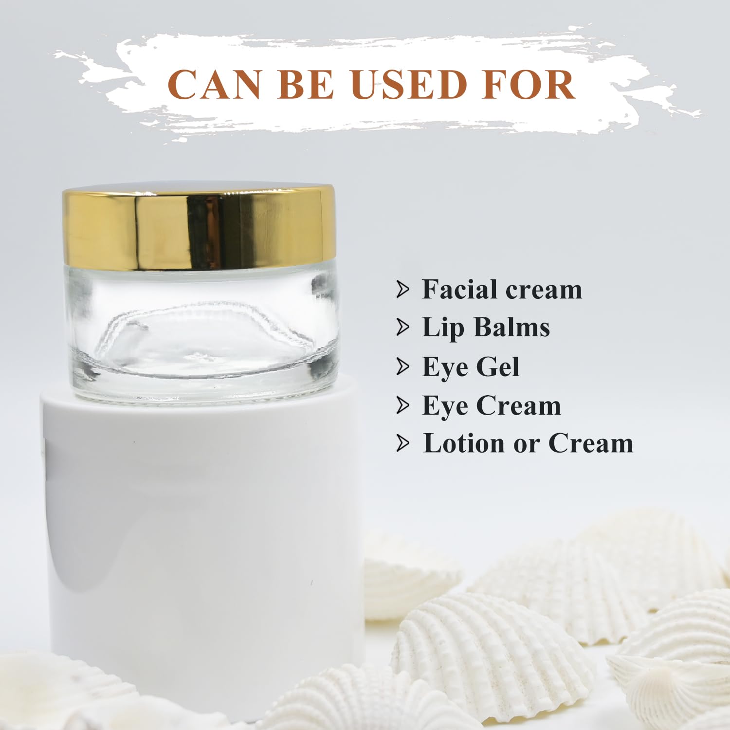 50ml Clear Round Empty Glass Cosmetic Jars with Gold Cap & White Lids - 3 Pack | For Creams, Balms, Face Scrubs & Body Lotions | Perfect for DIY Skincare, Travel Size Products & Gift Packaging