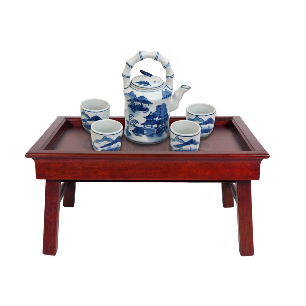 Premium Korean Red Lantern Tea Table - Handcrafted Rosewood Traditional Asian Tea Ceremony Table for Home Decor & Zen Meditation Space