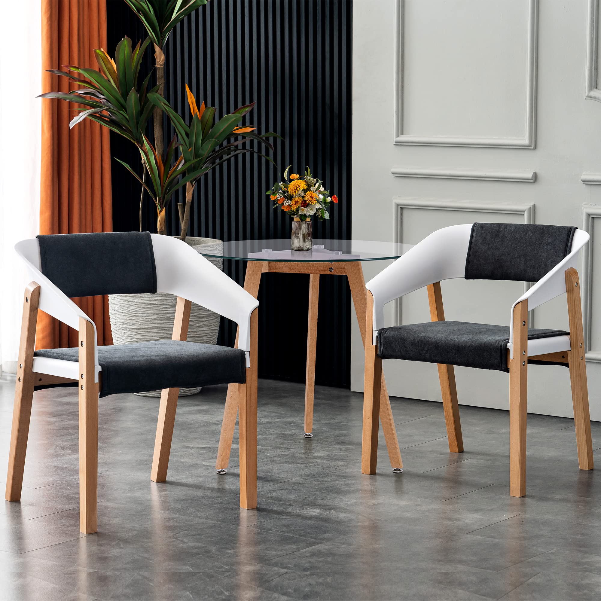 ivinta Patio Dining Chairs Set of 2 - Indoor Outdoor Chairs with Ergonomic Design & Solid Wood Legs for Living Room, Restaurant, Garden - Perfect for Backyard BBQs, Poolside Lounging & Outdoor Entertaining