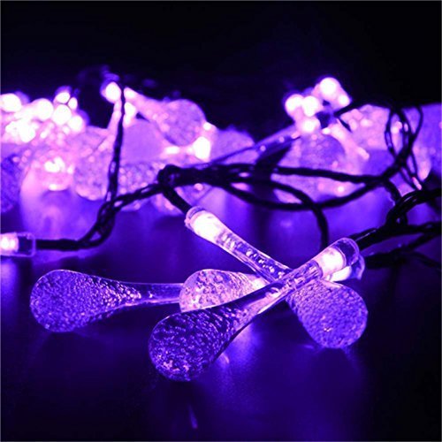 DINOWIN 20ft Solar Drop Lights - 30LEDs Waterproof Fairy Lights for Outdoor, Garden, Christmas Decorations (Purple) | Perfect for Patio, Yard, Wedding & Holiday Lighting