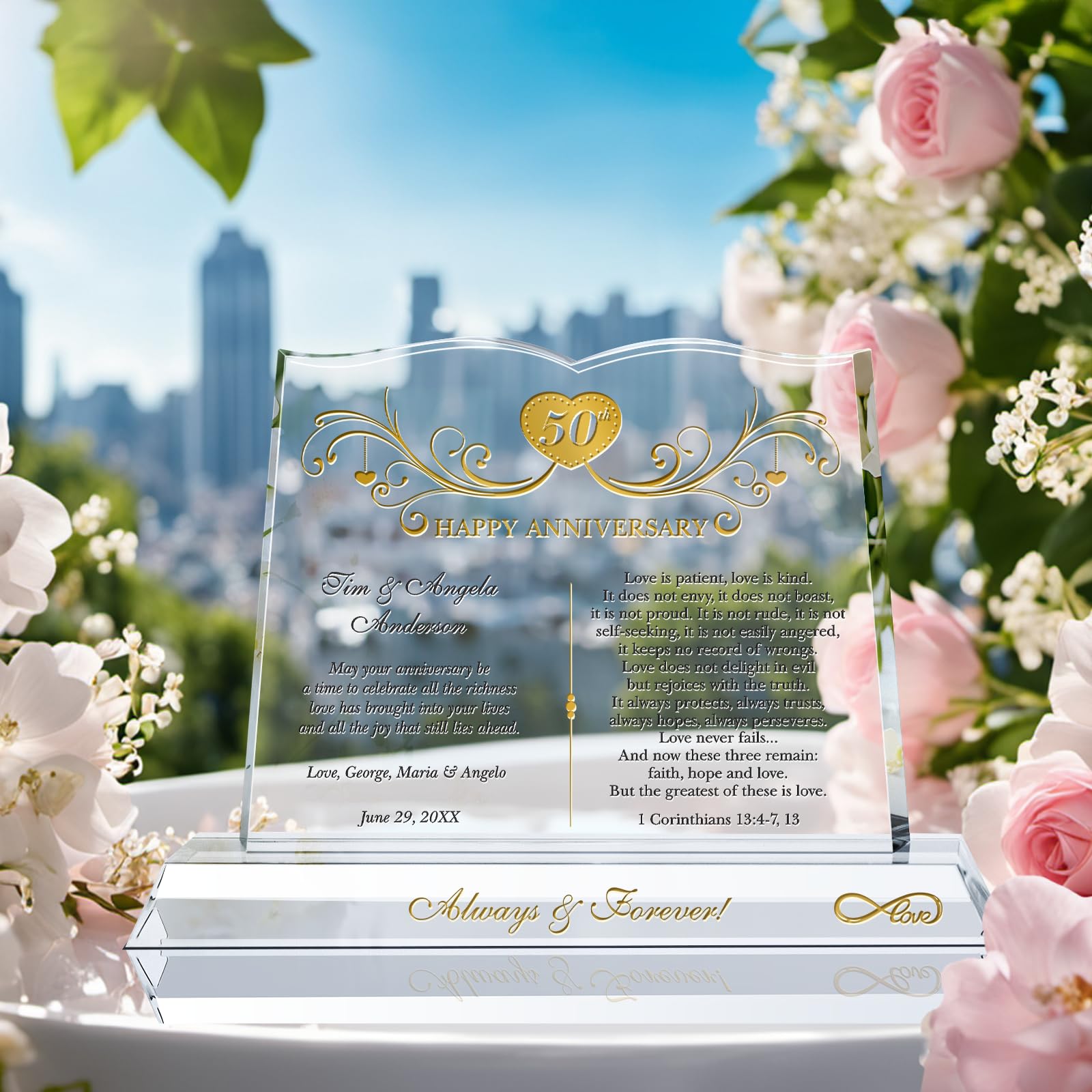 Personalized Infinity Love Crystal Anniversary Gift - 10th, 15th, 20th, 25th, 30th, 40th, 50th Wedding Anniversary Keepsake for Parents, Couples, Friends - 10 Inch Elegant Home Decor & Romantic Gift Idea for Special Occasions