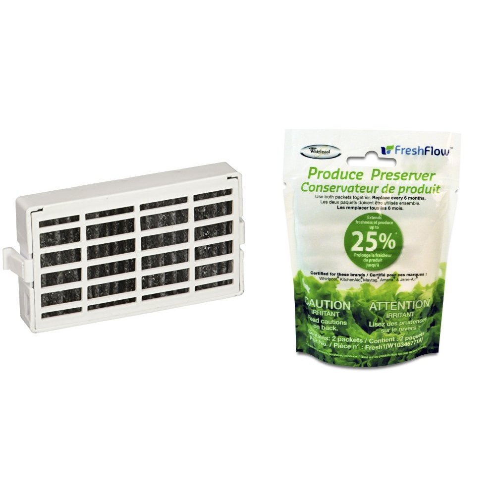 Whirlpool W10311524 AIR1 Refrigerator Air Filter & W10346771A Fresh Flow Produce Preserver - Compatible with Whirlpool Fridges | Keeps Food Fresh Longer | Ideal for Home Kitchen & Grocery Storage