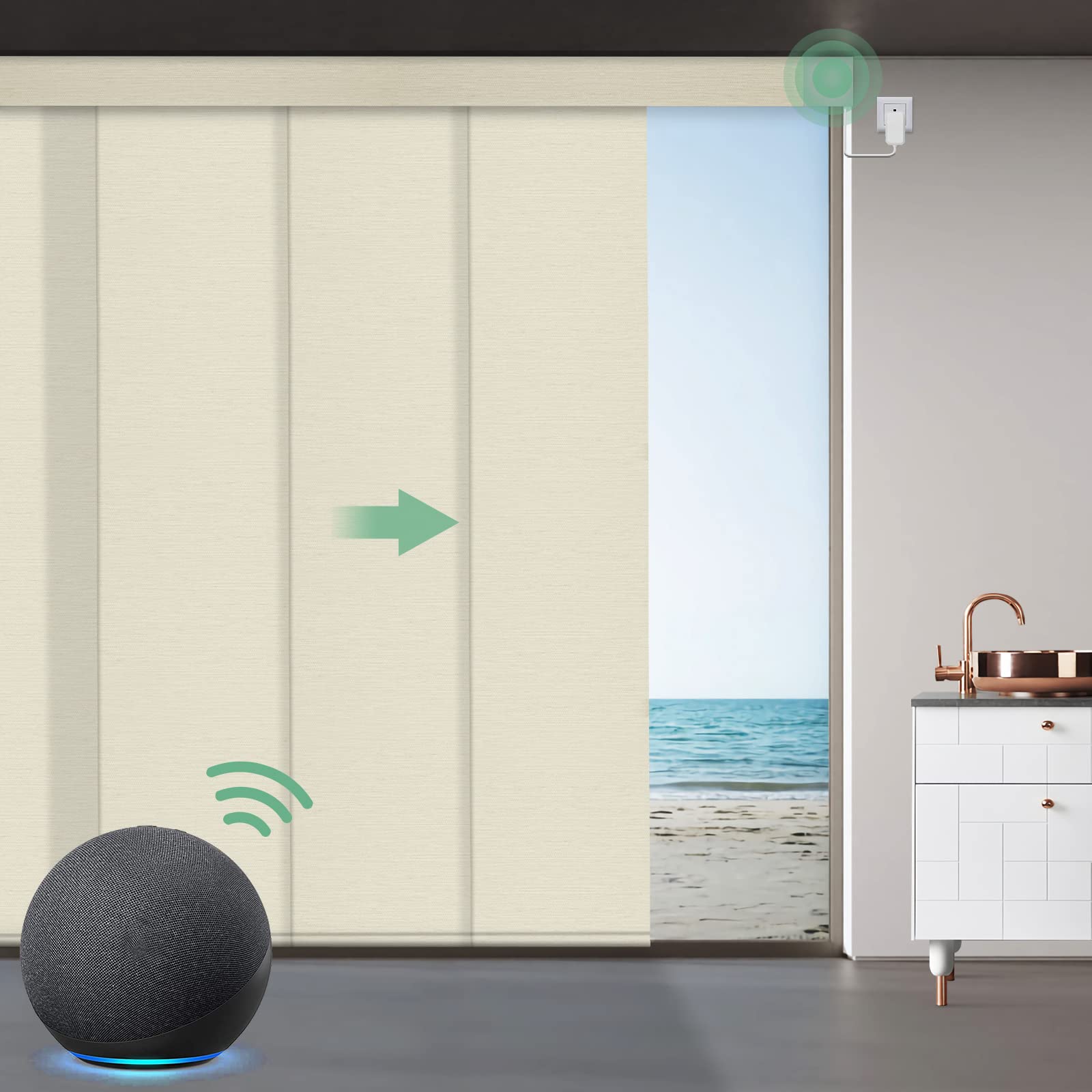 Yoolax Custom Smart Panel Track Blinds - Motorized Sliding Panel Blinds Compatible with Alexa, Blackout Fabric Vertical Blinds for Glass Doors - Perfect for Room Dividers, Patio Doors, Sliding Doors & Closet Doors - Smart Home & Modern Interior Solution