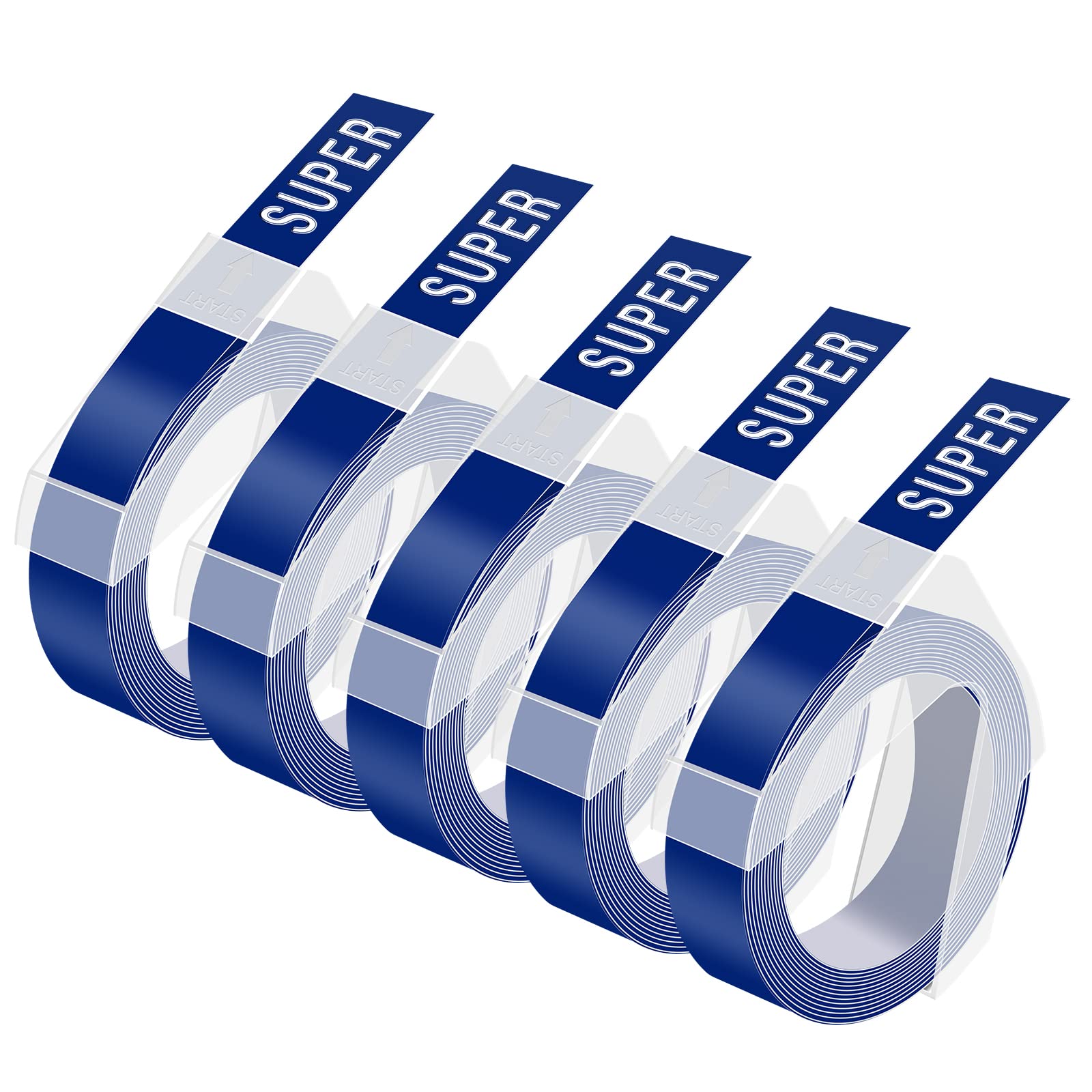 USUPERINK 5-Pack Compatible Dymo 3D Plastic Embossing Labels 521206 - White on Blue Label Tape 12mm (1/2