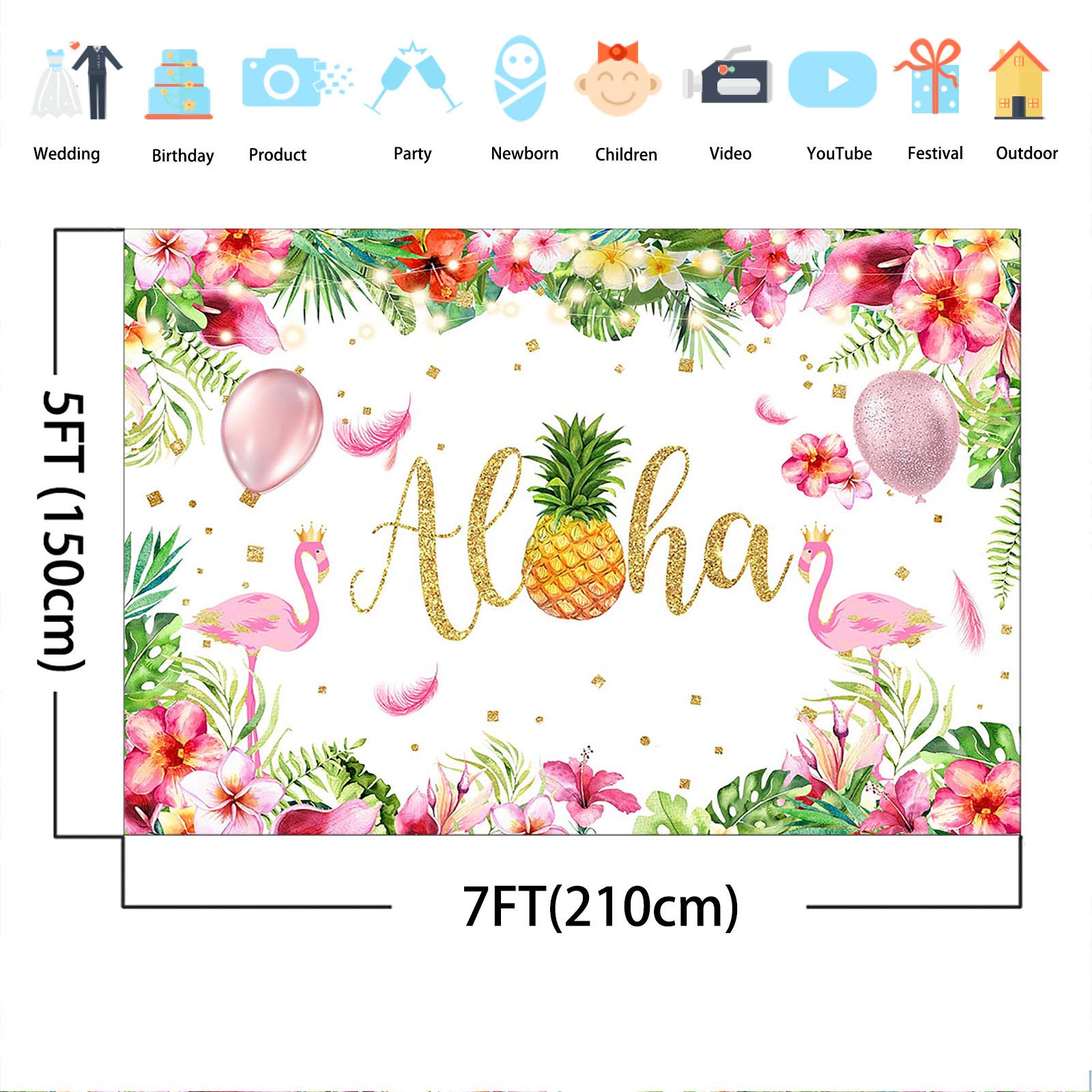 Avezano 7x5ft Tropical Flamingo Baby Shower Backdrop - Pink Flamingo & Flower Hawaiian Theme Party Decor with String Lights | Perfect for Aloha Birthday, Summer Celebrations & Beach-Themed Events