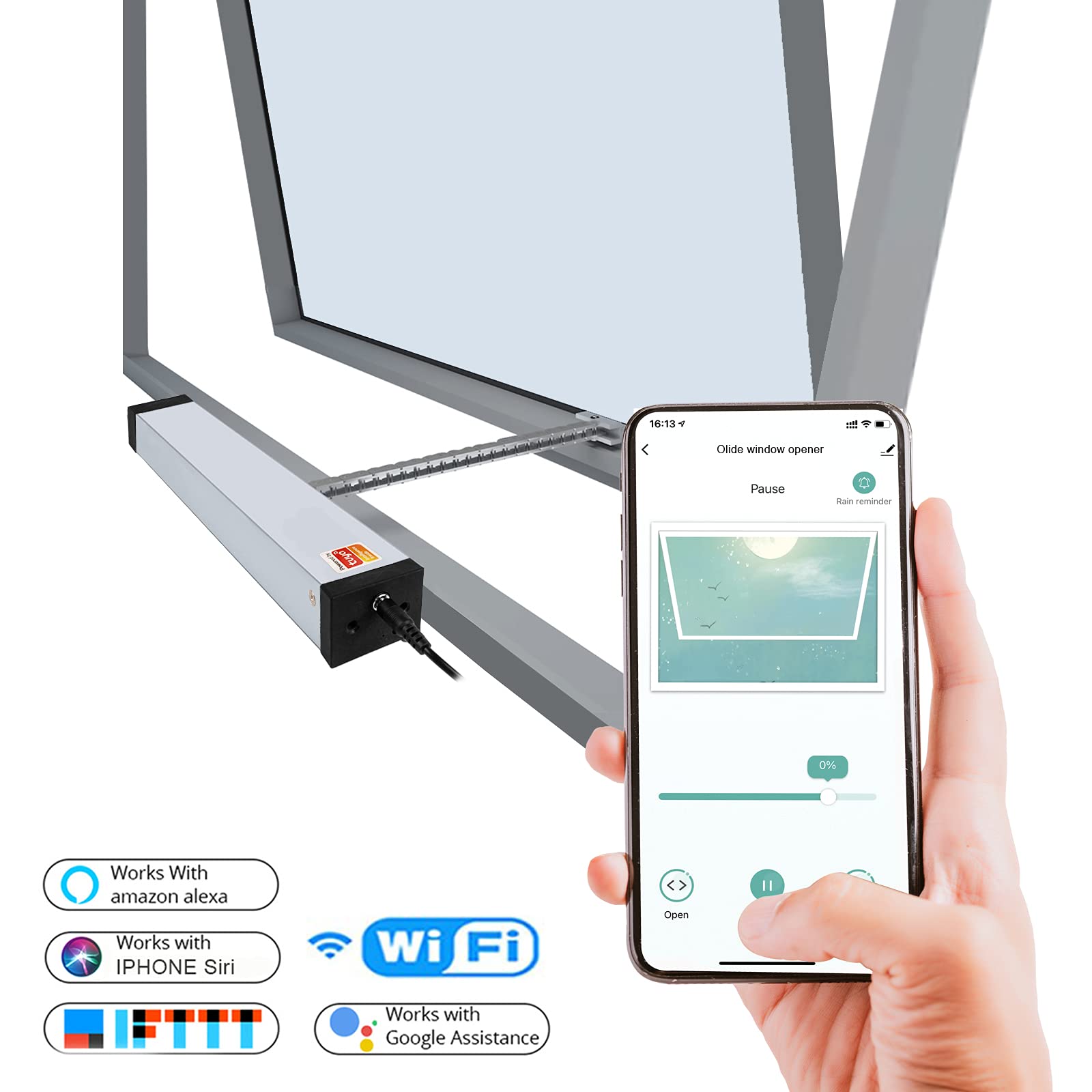 Smart Automatic Chain Window Opener - WiFi Control Compatible with Google Home & Alexa, Remote Access via Phone App (300mm) for Smart Home, Bedroom Ventilation & Greenhouse Automation