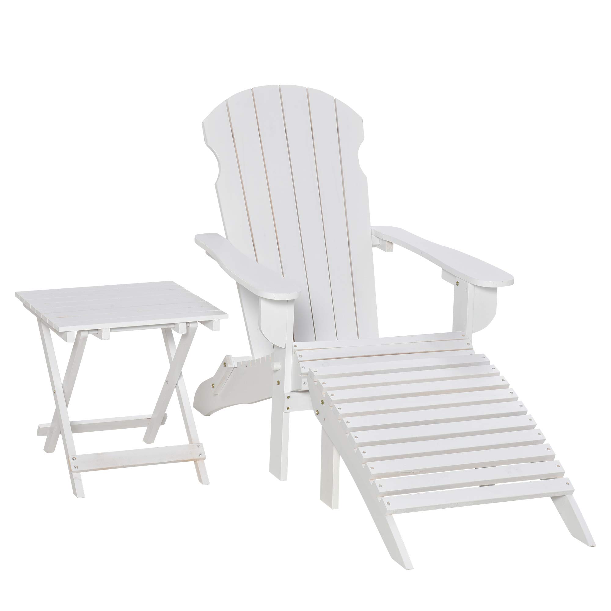 Outsunny 3-Piece Folding Adirondack Chair Set with Ottoman & Side Table - Weather-Resistant Outdoor Wooden Patio Furniture for Backyard, Garden, Poolside & Fire Pit Lounge - Perfect for Relaxing, Sunbathing & Entertaining Guests