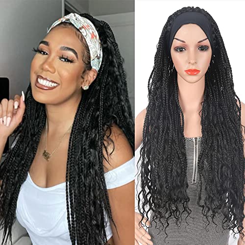 DL Y Headband Braided Wigs - Goddess Locs Crochet Hair Natural Black Synthetic Rolls Twist Wigs for Black Women - Hand Braided Crochet Twist Wigs (1B) - Perfect for Protective Styling, Cosplay & Everyday Wear