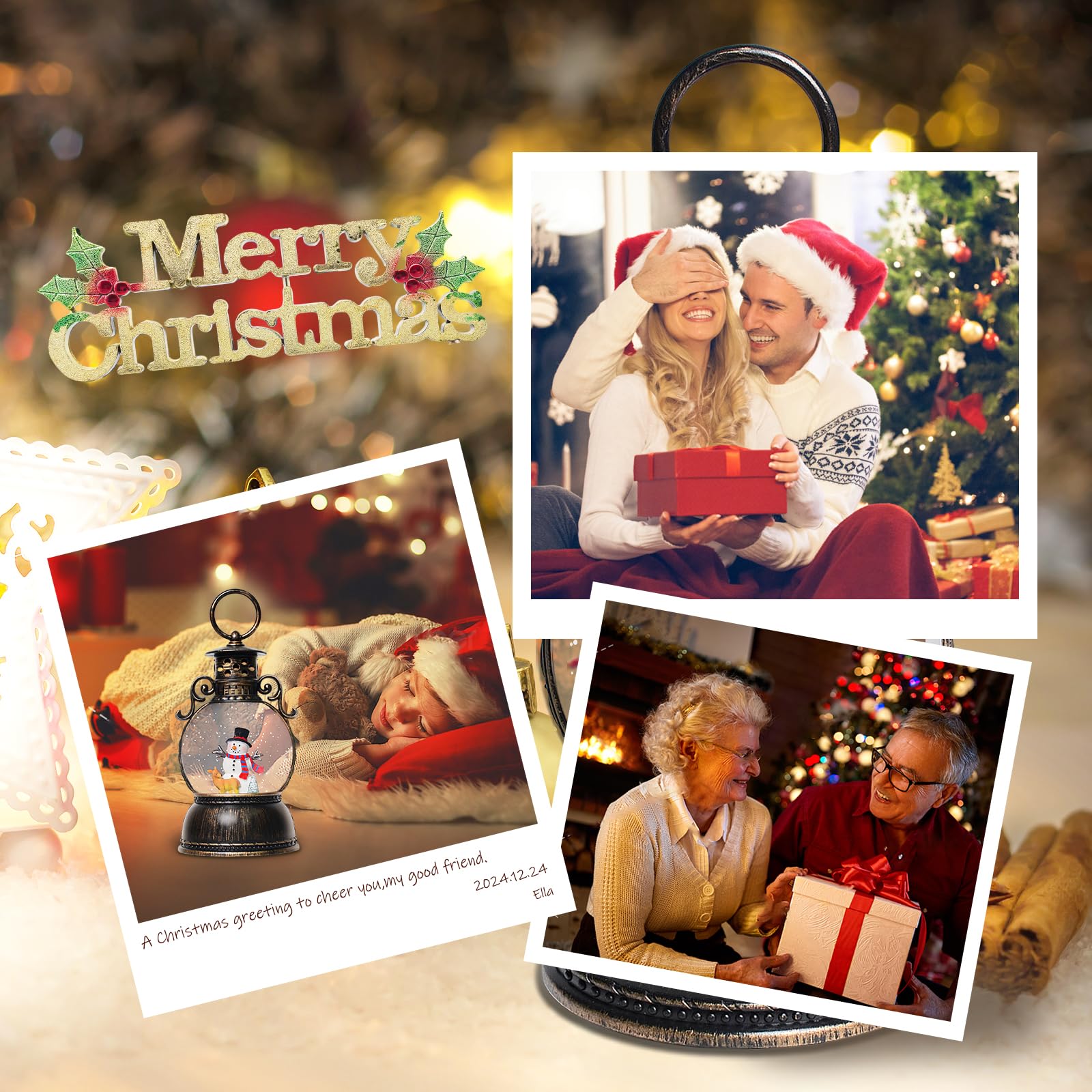 Christmas Snow Globes with 8 Melodies - Battery & USB Powered Snow Lantern with 6H Timer, Glitter Music Box for Holiday Table Decor, Home Decor - Perfect for Christmas Gifts, Party Centerpieces & Winter Home Accents