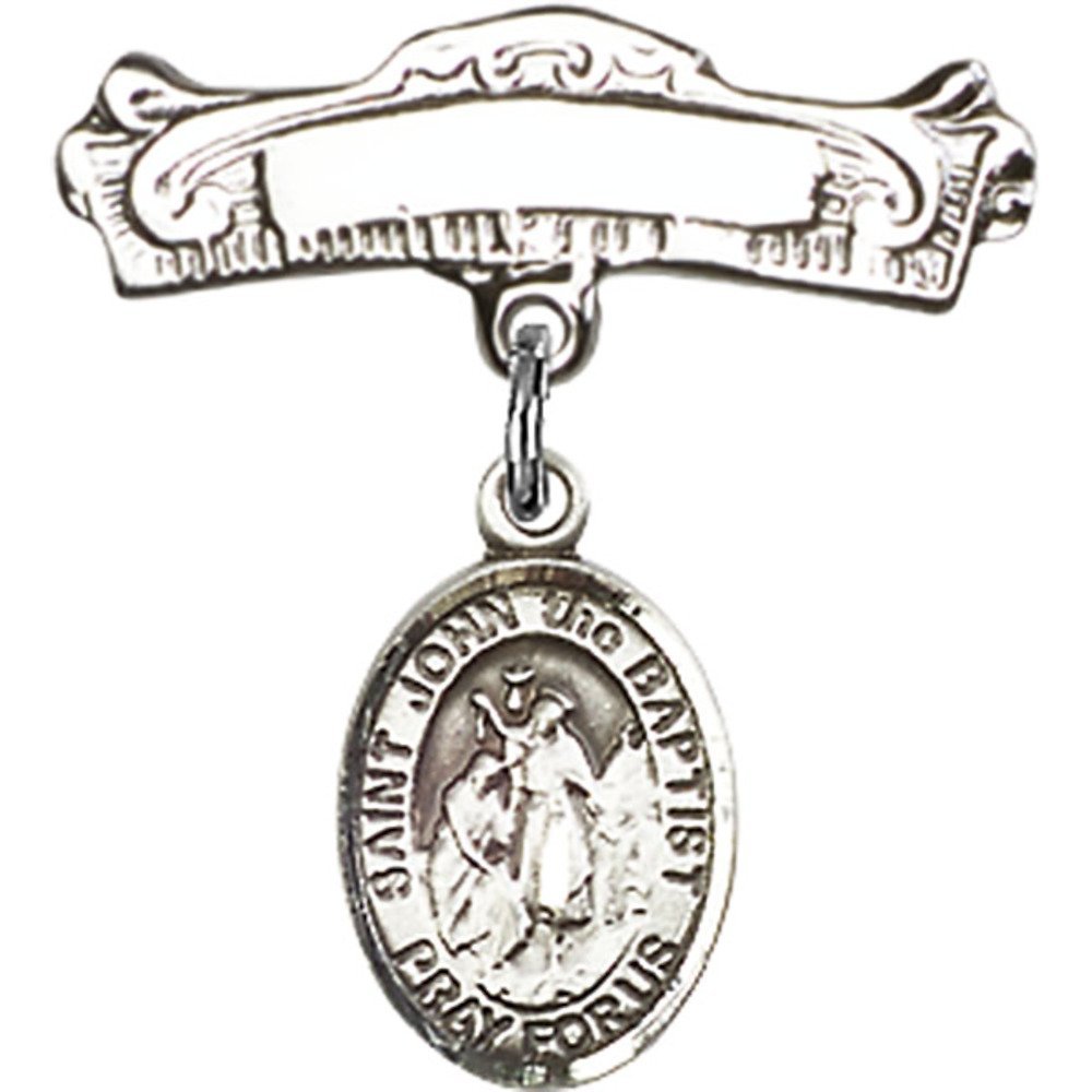 St. John The Baptist Sterling Silver Baby Badge - 7/8 X 7/8 Inch Arch Polished Pin - Perfect for Christening, Baptism & First Communion Gifts