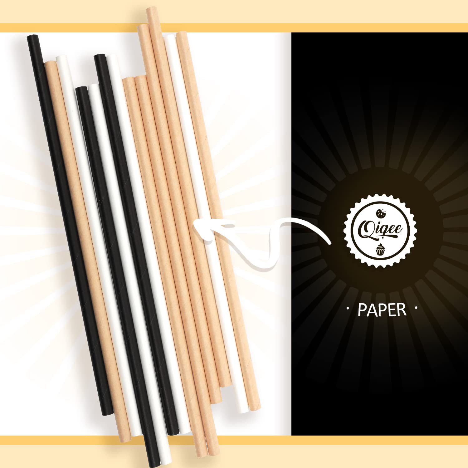 Eco-Friendly Paper Straws 150pcs - Biodegradable Disposable Drinking Straws Bulk (White, Black, Brown) by Qiqee - Perfect for Parties, Restaurants & Sustainable Living