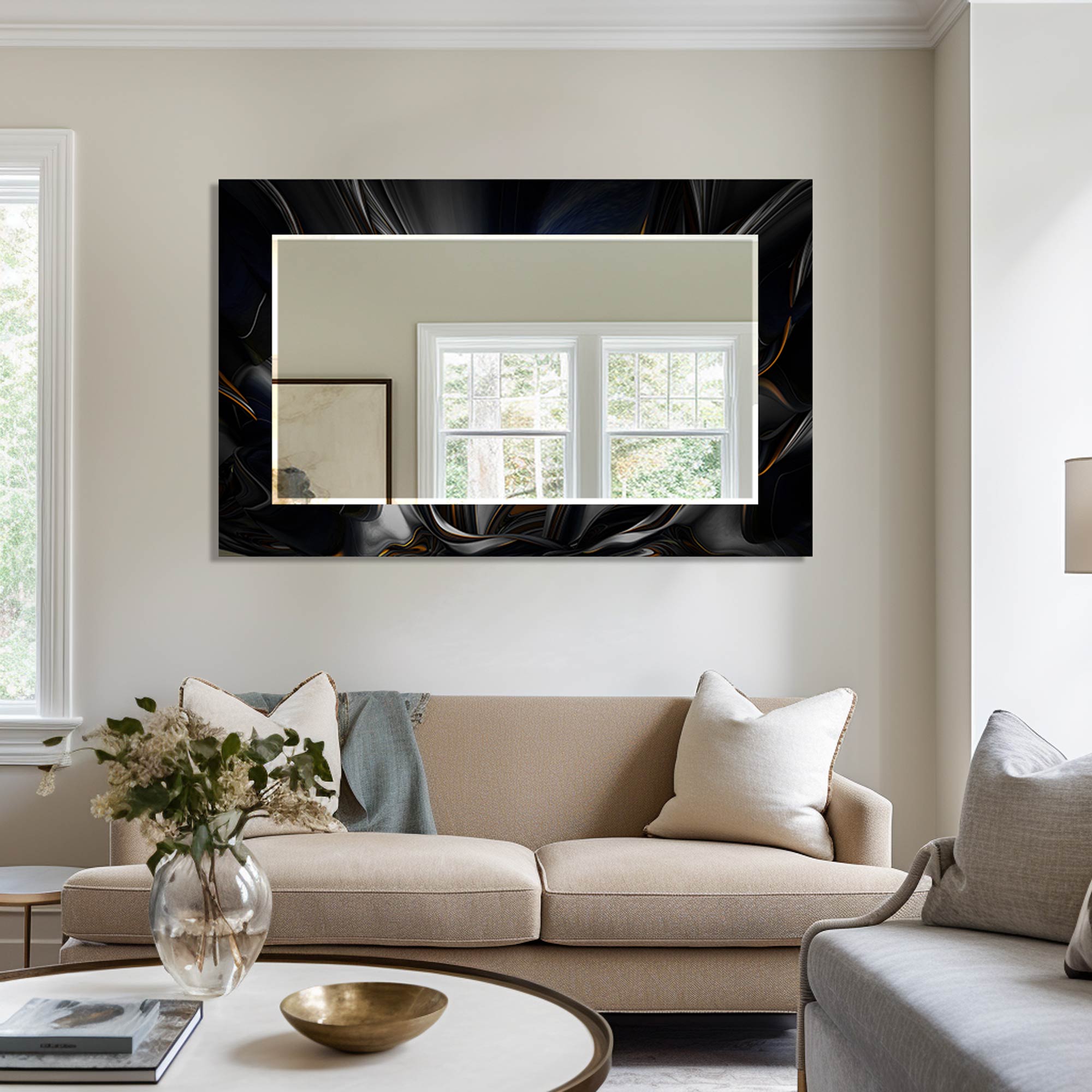 Abstract Floral Tempered Glass Mirror - Elegant Wall Decor for Bedroom, Living Room & Bathroom | Shatterproof & Stylish Home Accent