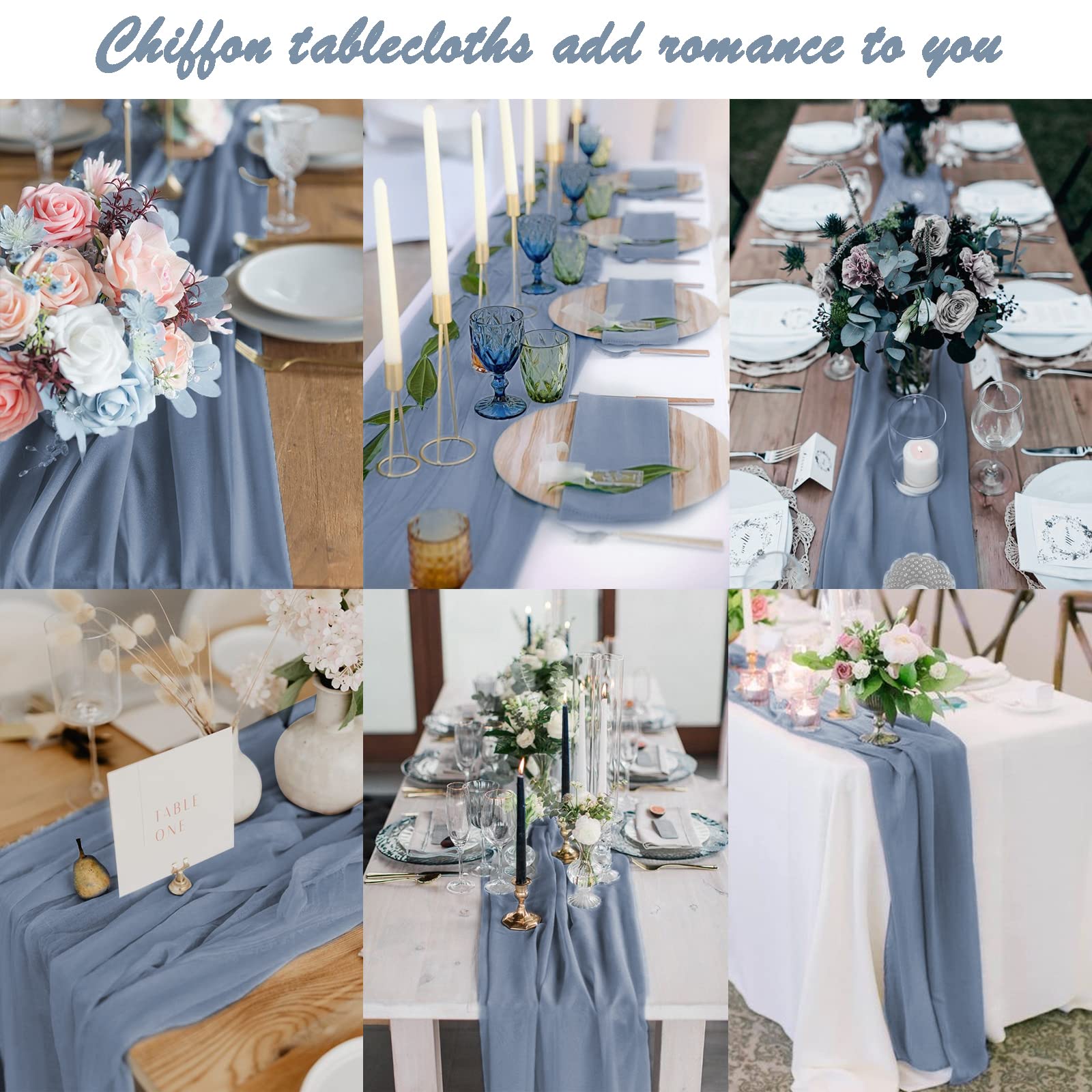 12 Pcs 10Ft Chiffon Table Runner, 28x120 Inches Dusty Blue Romantic Sheer Gauze Table Runners for Wedding, Bridal Shower, Baby Shower, Birthday Party, Cake Table Decor - Elegant & Lightweight for Indoor & Outdoor Events