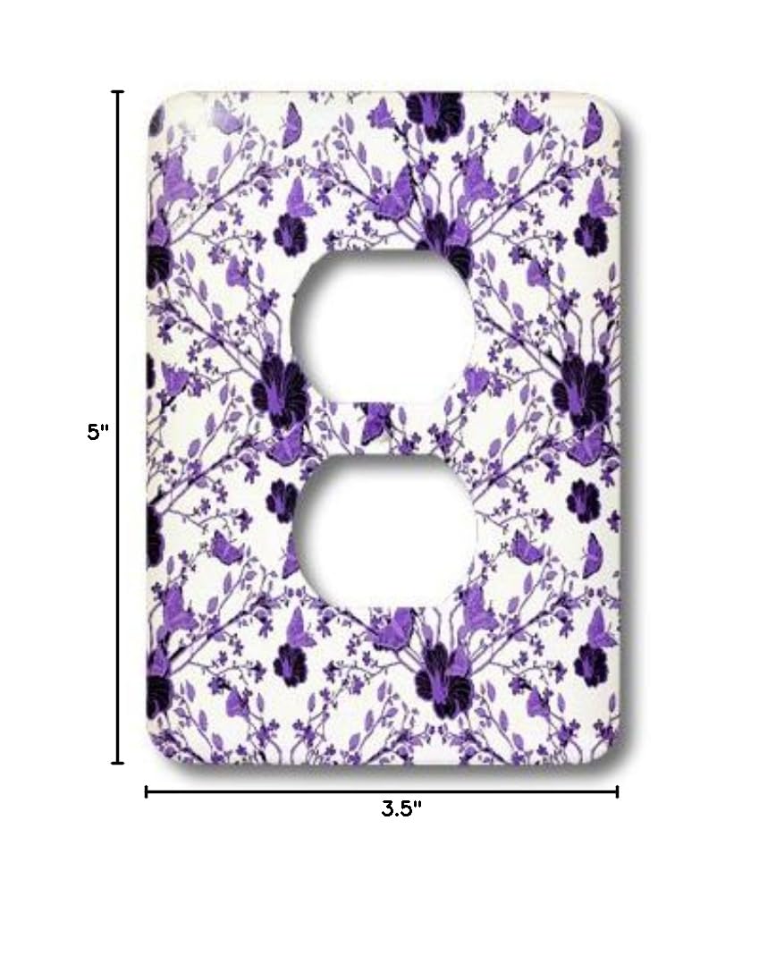3D Rose Purple Flowers and Butterflies Decorative Outlet Cover - Elegant Wall Plate for Home Decor, Bedroom, Living Room, Nursery