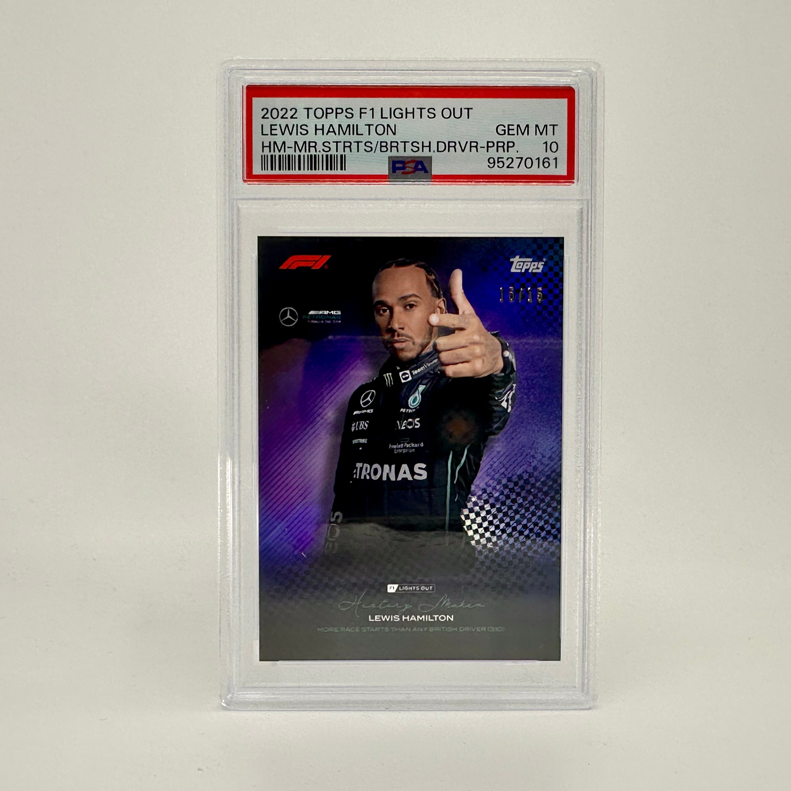 PSA 10 Graded 15/15 Lewis Hamilton History Maker Purple Parallel - Rare F1 Trading Card for Collectors & Motorsport Fans - Perfect for Display, Investment & Memorabilia Collections