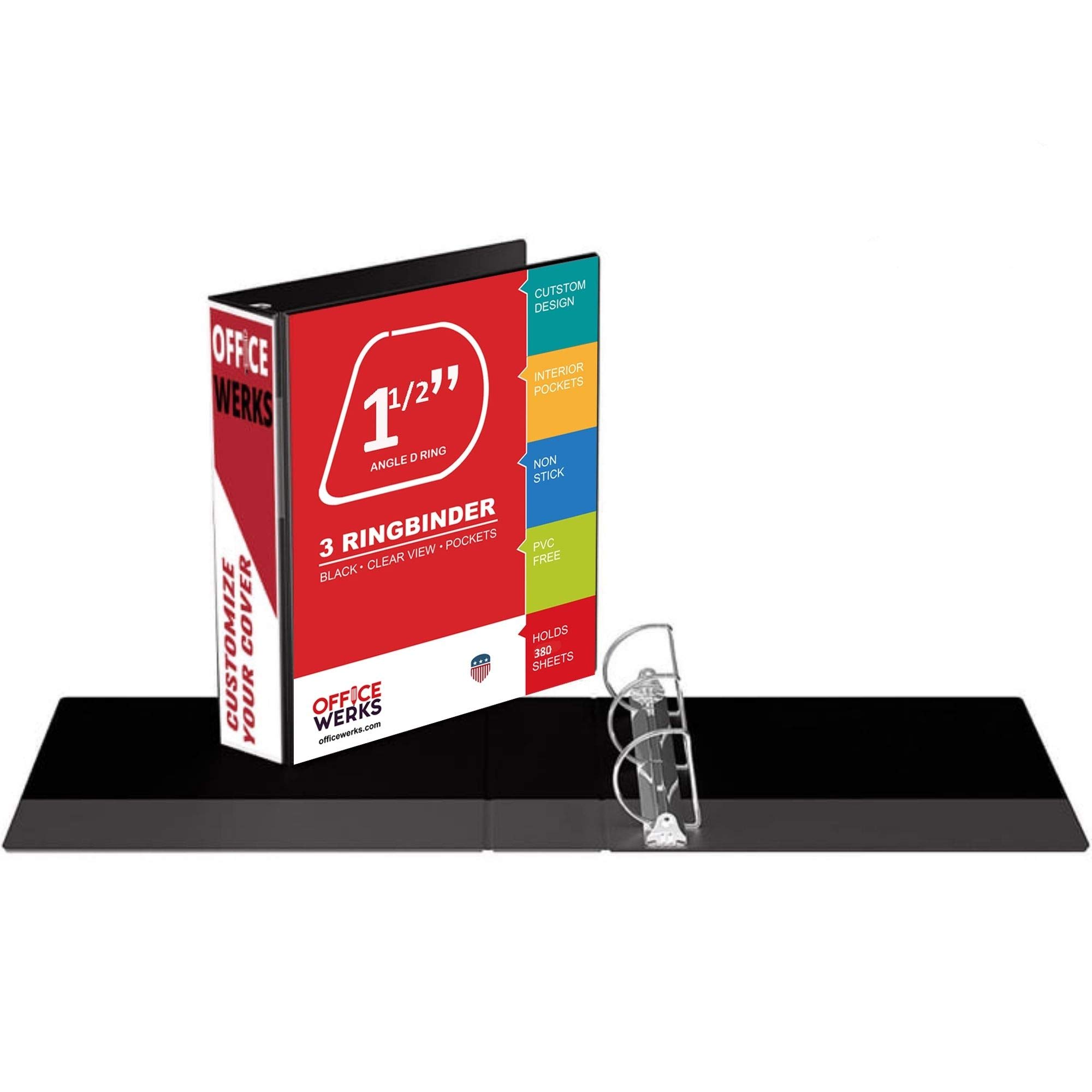 Professional 1.5 Inch 3 Ring Binder with Angle D Rings - 12 Pack Black Presentation Folders for 8.5x11 Standard Pages, Clear View Pockets - Perfect for Office Documents, School Projects & Business Meetings