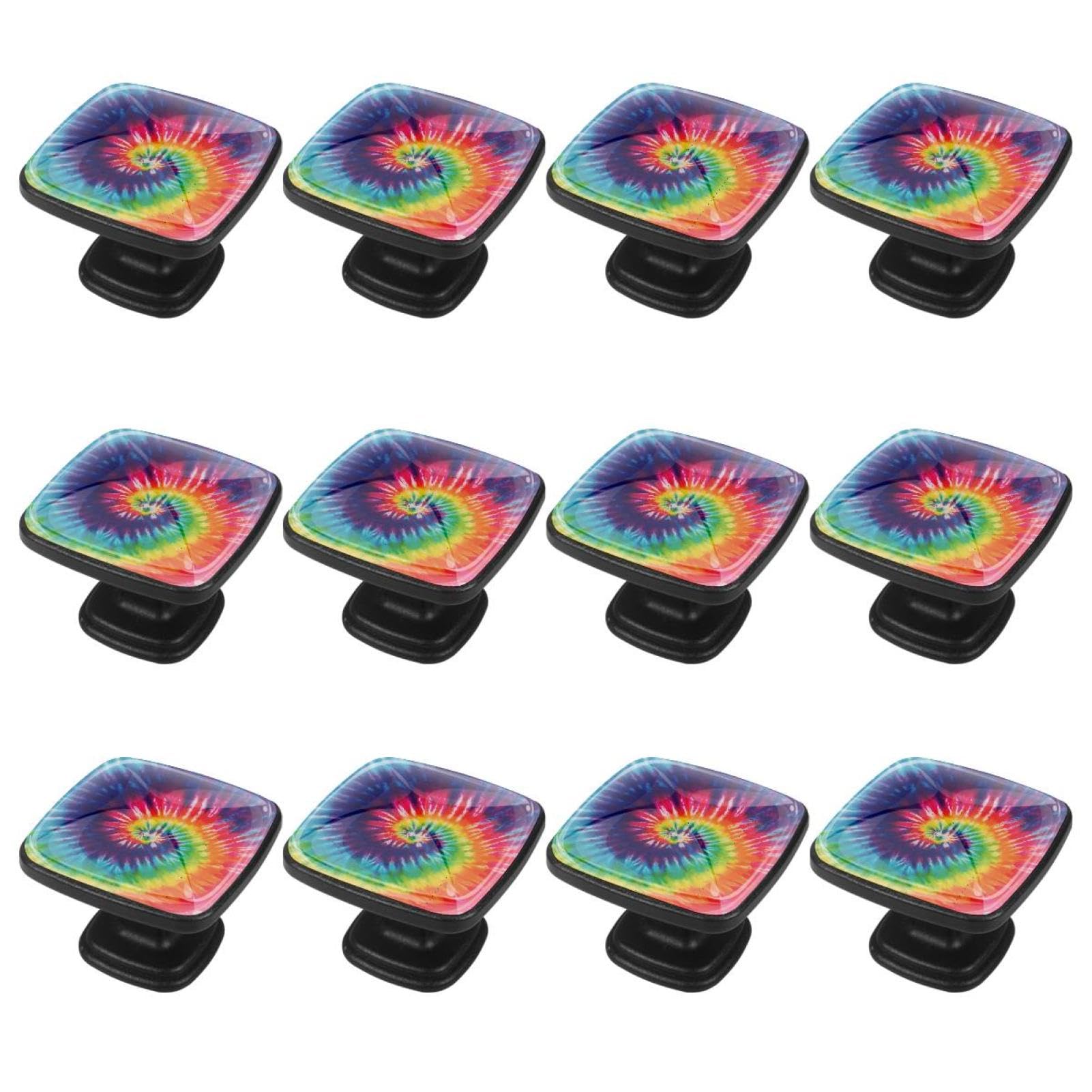 12Pcs Colorful Swirl Tie Dye Cabinet Handles & Knobs - Vintage Drawer Pulls for Kitchen Cabinets, Dressers & Furniture (Perfect for Boho Home Decor & DIY Projects)