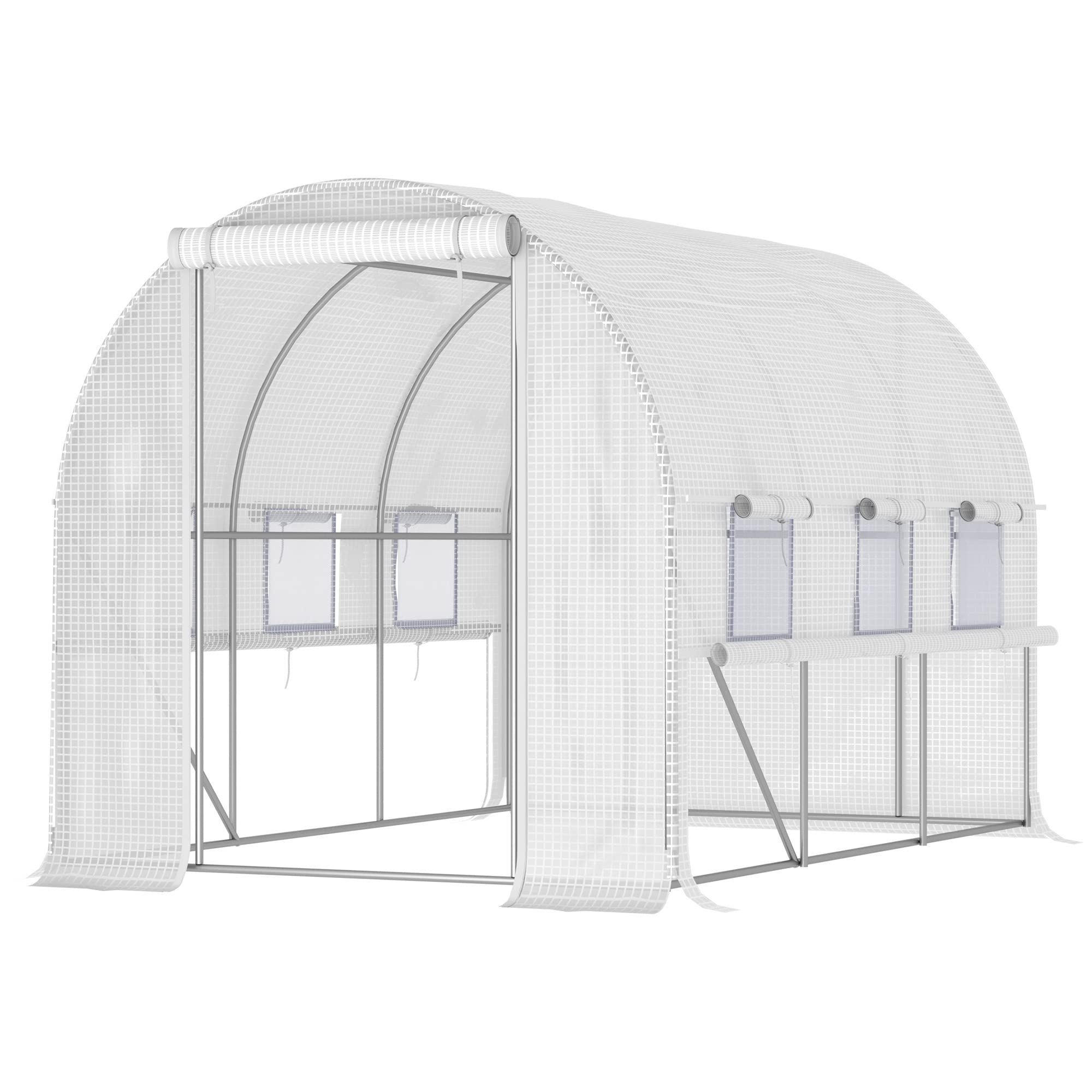 Outsunny 9.7' x 6.5' x 6.5' Walk-in Greenhouse with Anti-Tear PE Cover, Zipper Doors & Mesh Windows - Outdoor Plant Protection for Vegetables, Flowers & Herbs - Perfect for Backyard Gardening & All-Season Plant Growing