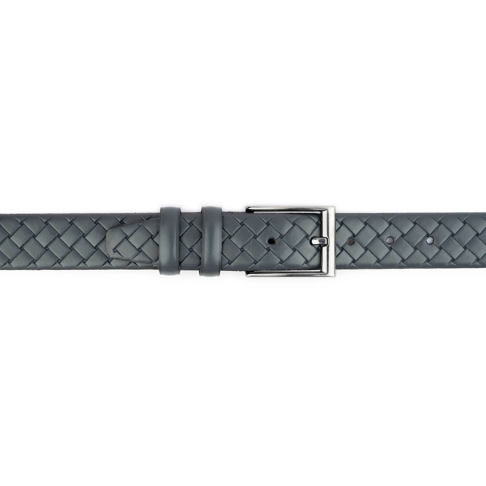 Premium Men's Genuine Leather Belt - Gray Check Embossed Design (3.5cm Width) - Durable Dress Belt for Business, Office & Formal Occasions