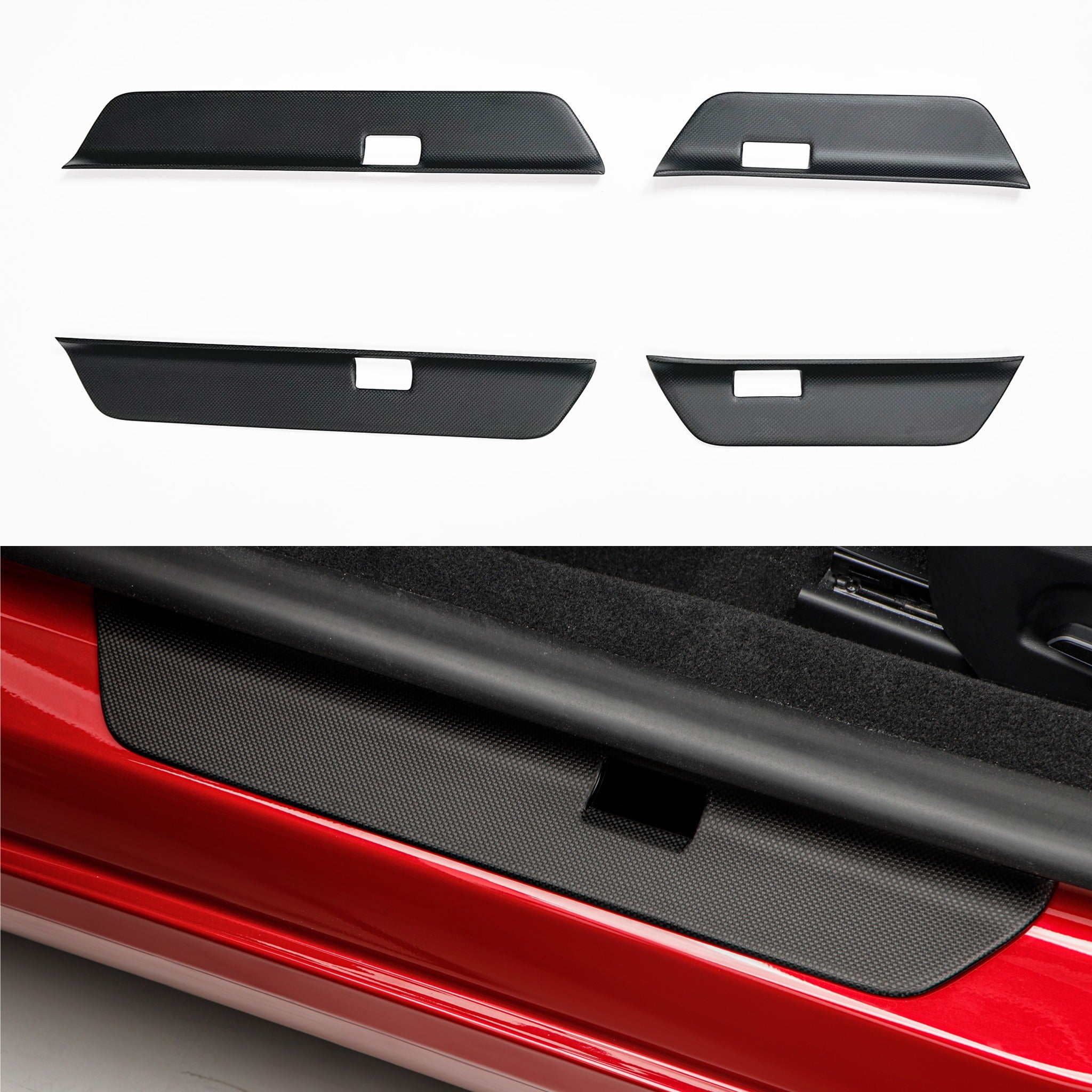 2024+ Tesla Model 3 Real Carbon Fiber Door Sill Covers - 1x1 Plain Weave - Premium Interior Protection & Style Upgrade for Your Electric Vehicle