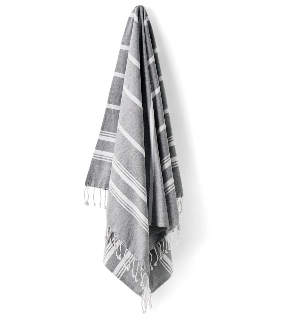 Premium Linen House EKALI BLACK Hammam Beach Towel 100x180cm - Ultra Absorbent, Quick Dry, Large Size for Pool, Spa, Yoga & Travel