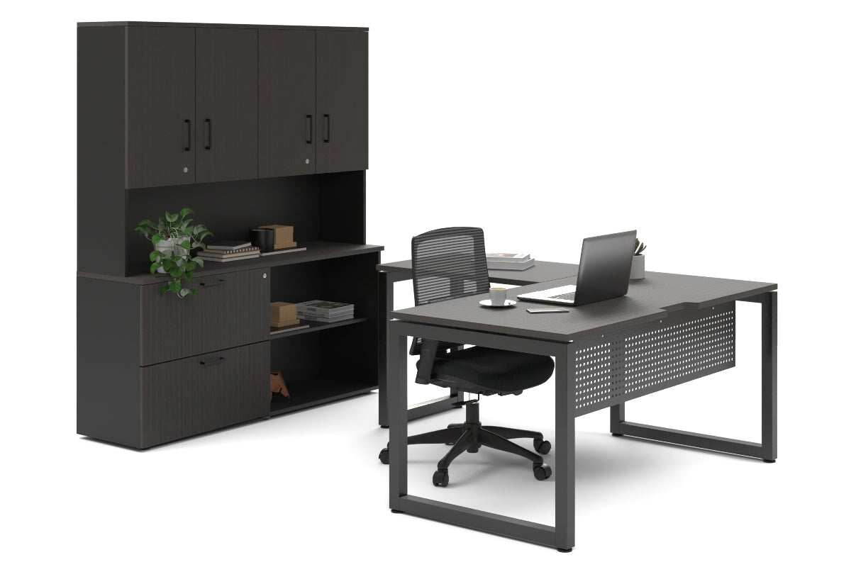 Premium L-Shaped Quadro Loop Legs Executive Desk - Black Metal Legs [1800L x 1800W with Cable Management Scallop] - Perfect for Home Office, Corporate Workspace & Modern Workstations