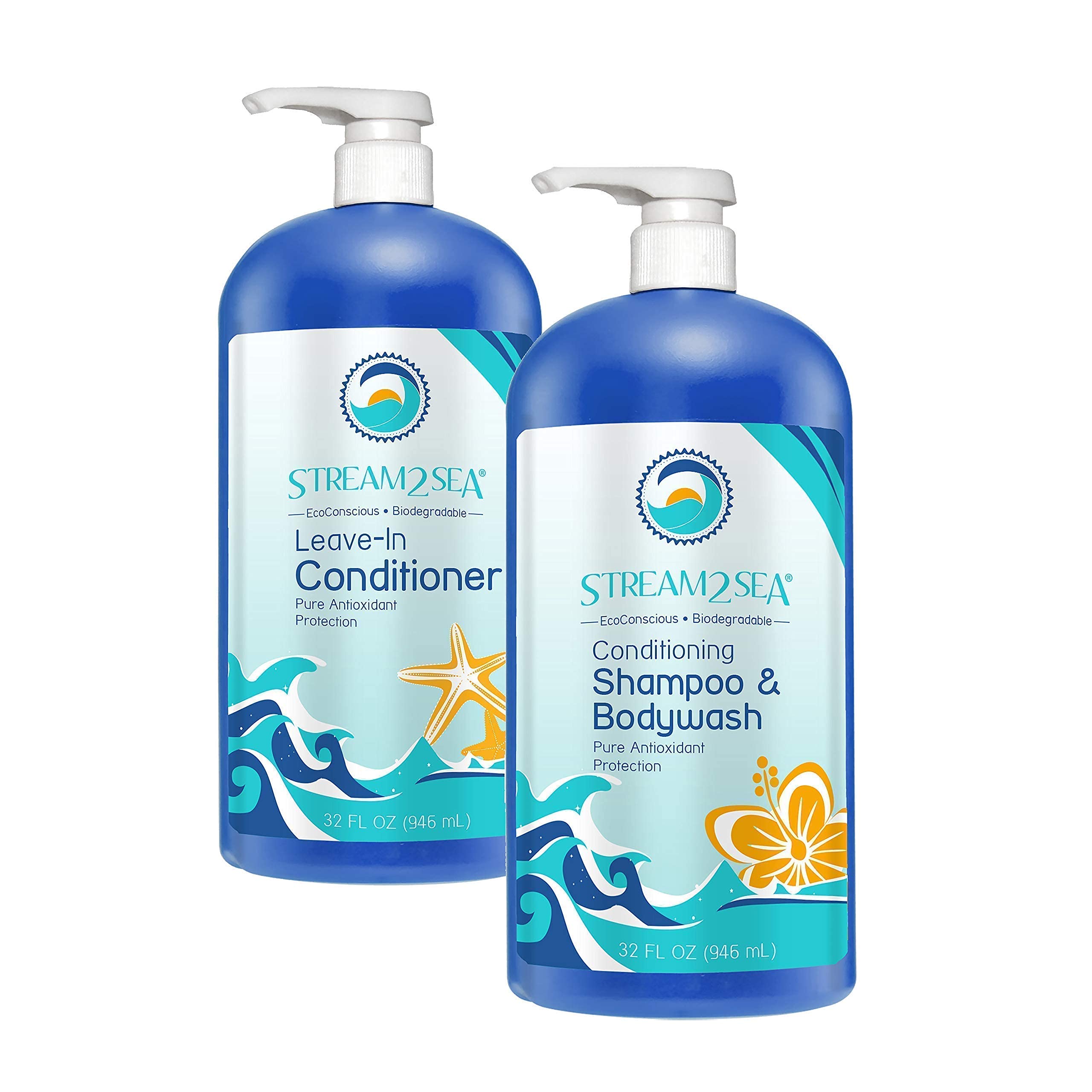 STREAM 2 SEA Leave-in Conditioning Shampoo & Body Wash - Natural UV Protection, Sulfate-Free Hair & Skin Cleanser for Detangling & Moisturizing - Perfect for Beach, Pool & Outdoor Activities
