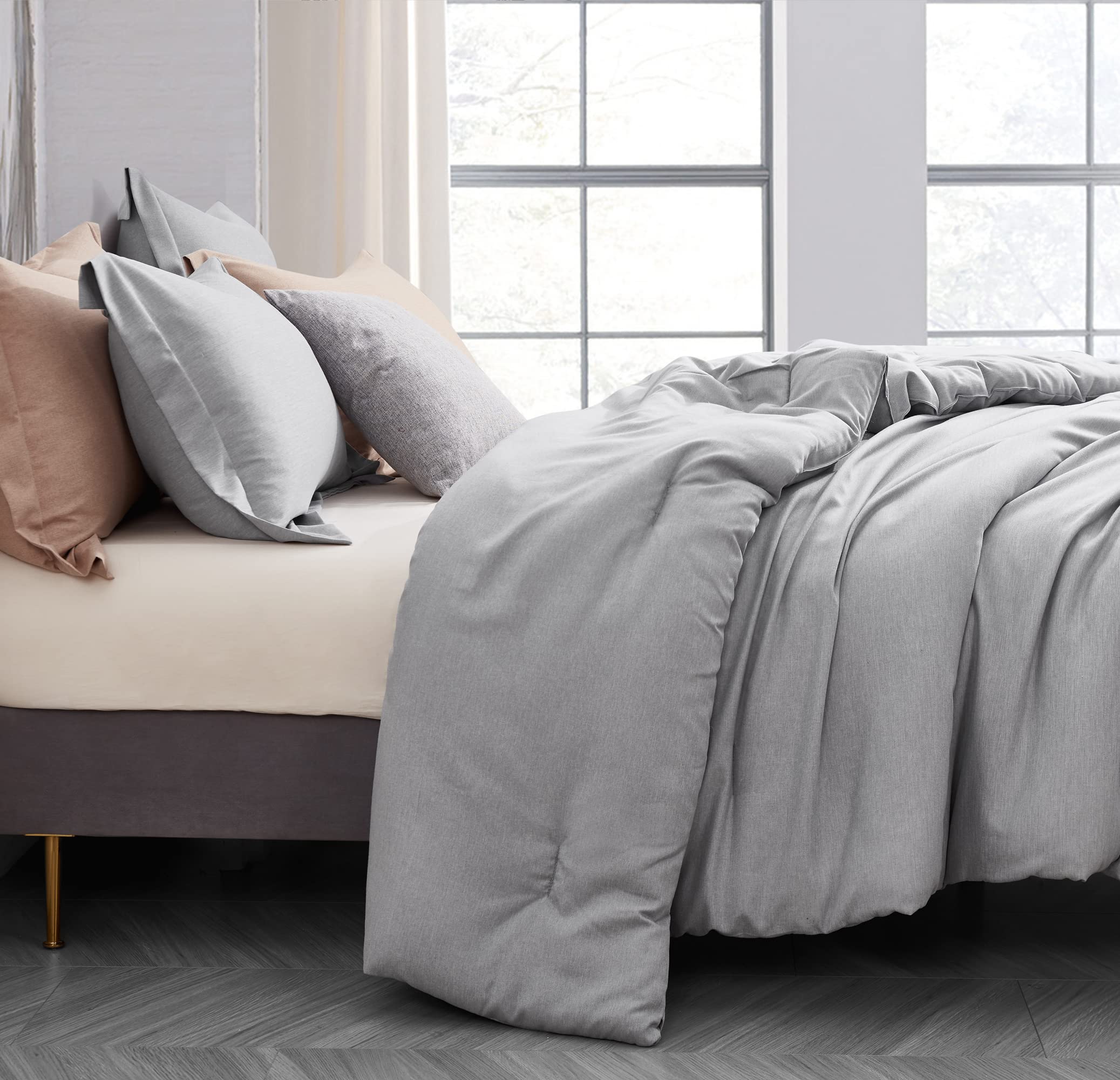 TILLYOU Twin Size Comforter Set - Grey Breathable Lightweight Bedding Set, 2-Piece Cationic Dye Twin Soft Comforter with Pillow Sham (68x80 inches) for Kids Room, Guest Bedroom & Dorm Essentials