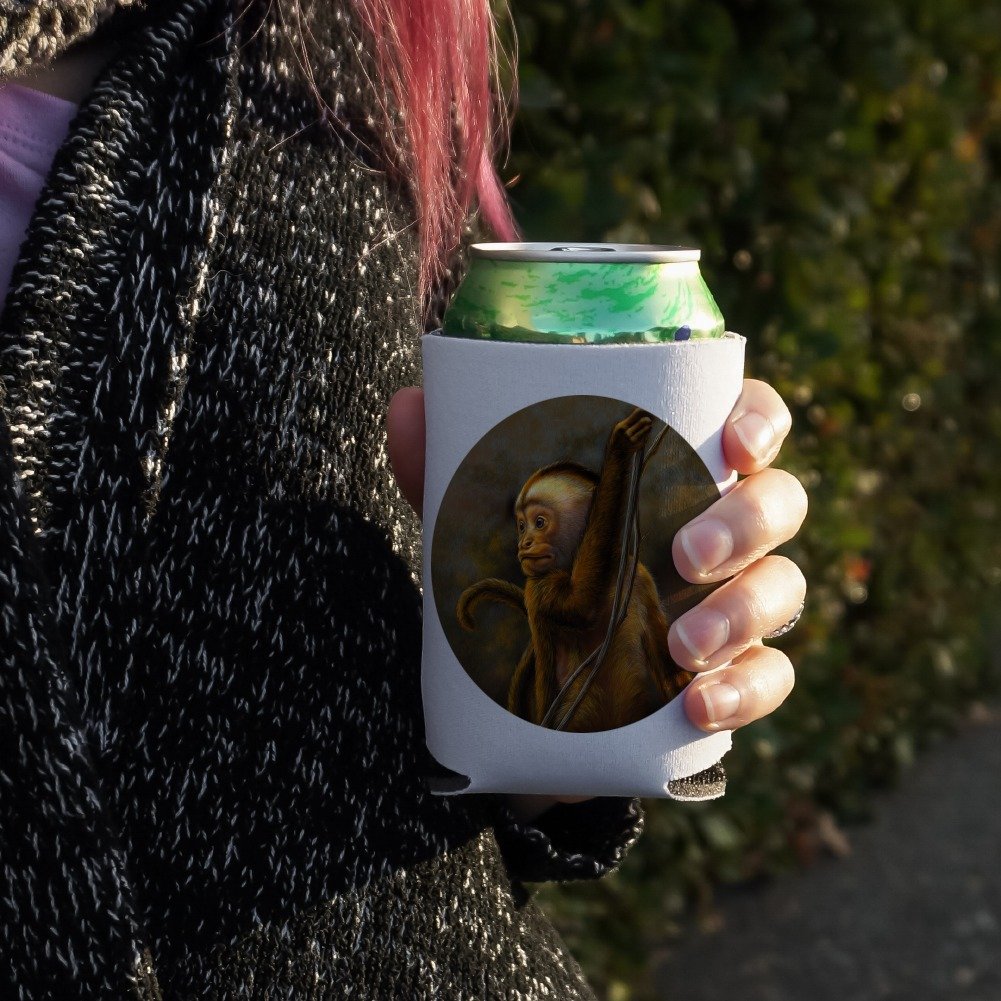 Capuchin Monkey Organ Grinder Can Cooler - Insulated Collapsible Drink Sleeve for Beer & Soda Cans - Perfect for Parties, BBQs & Outdoor Events