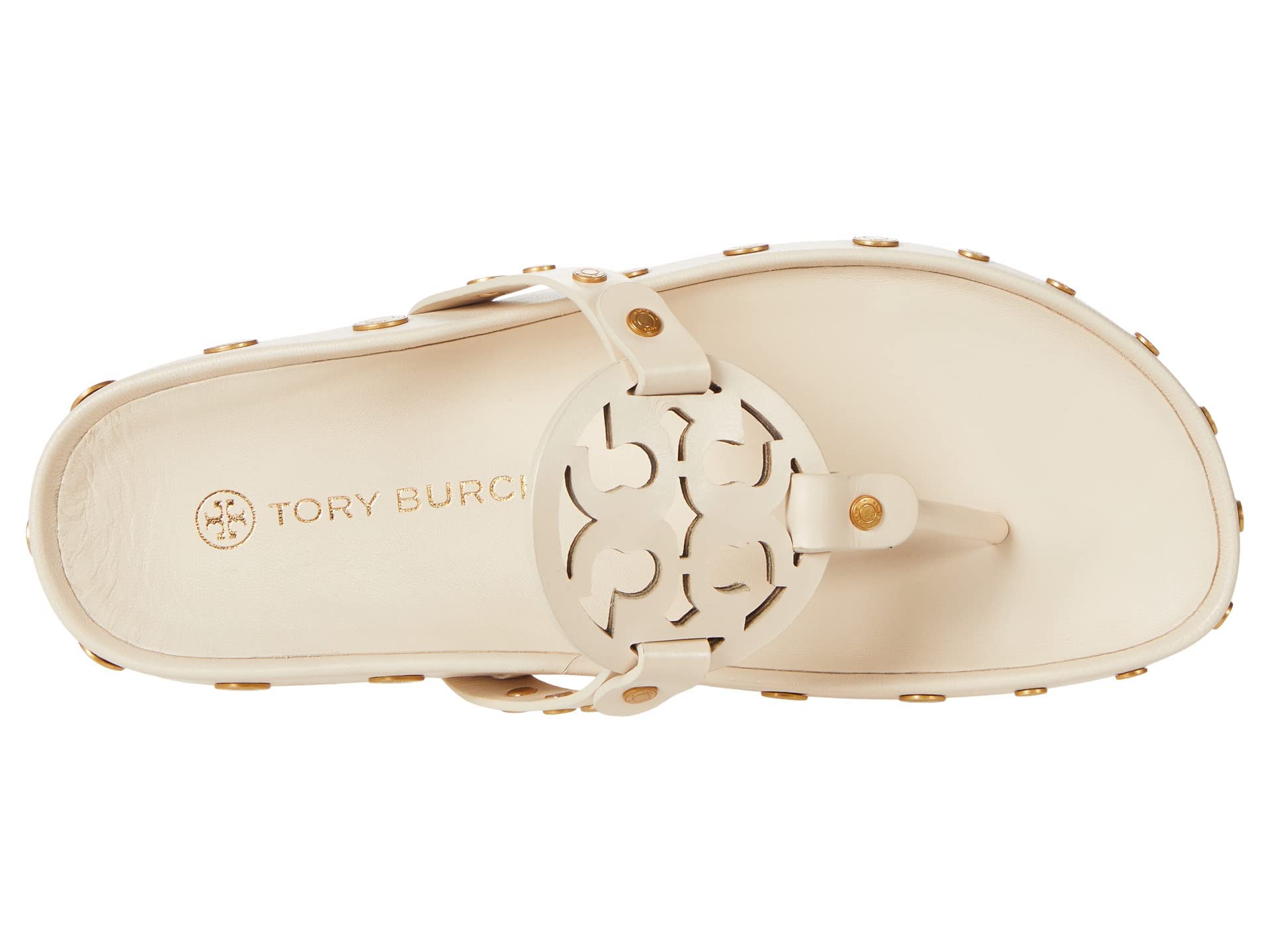 Tory Burch Women's Miller Cloud Coin Sandals - Comfortable Leather Flip Flops with Coin Detail for Beach, Vacation & Summer Outfits